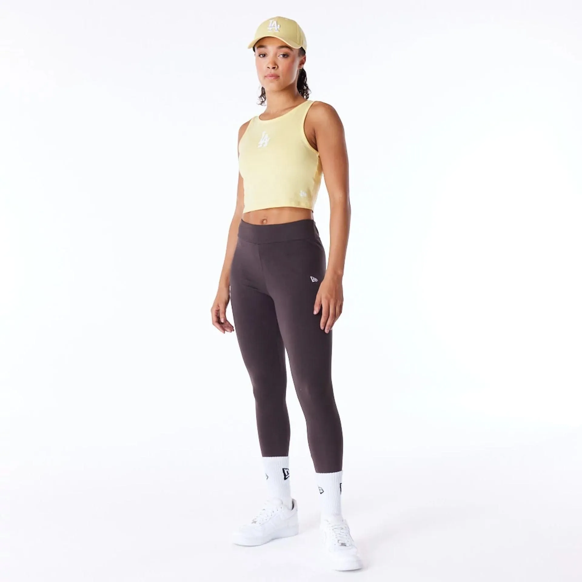 LA Dodgers Womens MLB League Essential Pastel Yellow Crop Tank Top NEW ERA