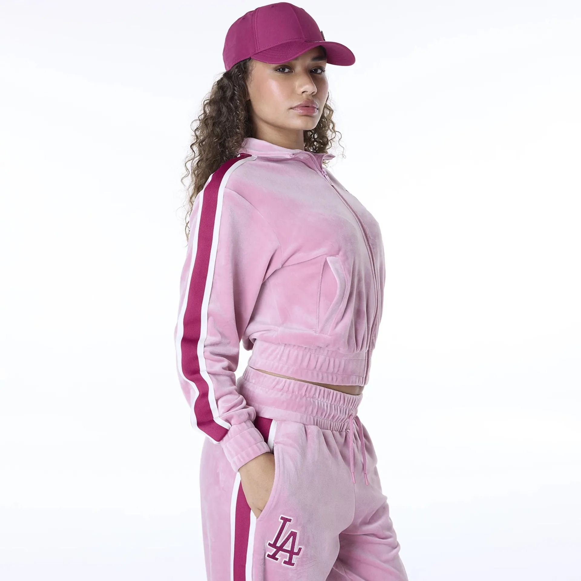 LA Dodgers Womens MLB Velour Dark Pink Track Jacket NEW ERA