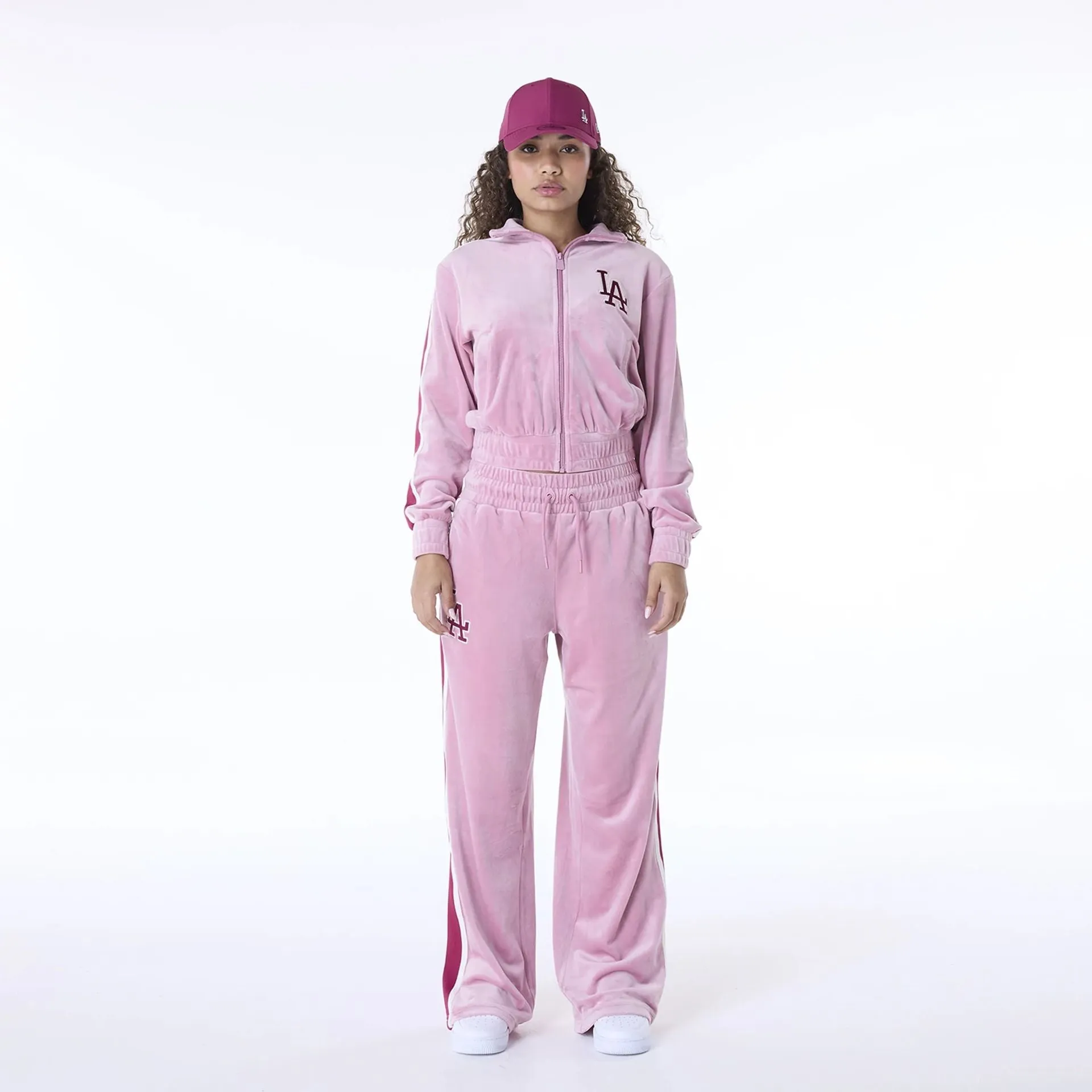 LA Dodgers Womens MLB Velour Dark Pink Track Jacket NEW ERA
