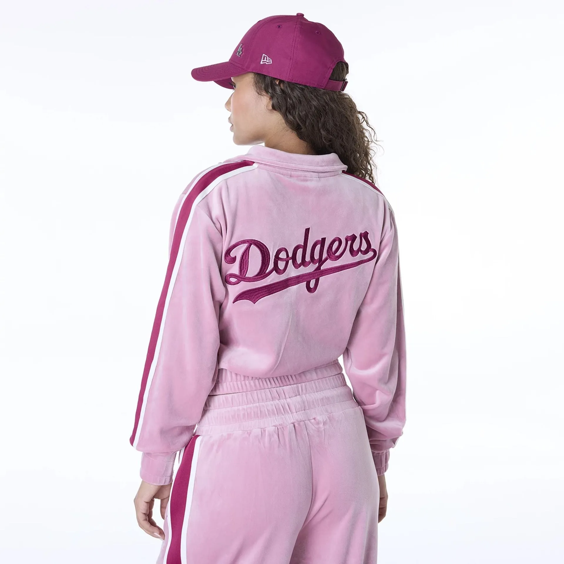 LA Dodgers Womens MLB Velour Dark Pink Track Jacket NEW ERA