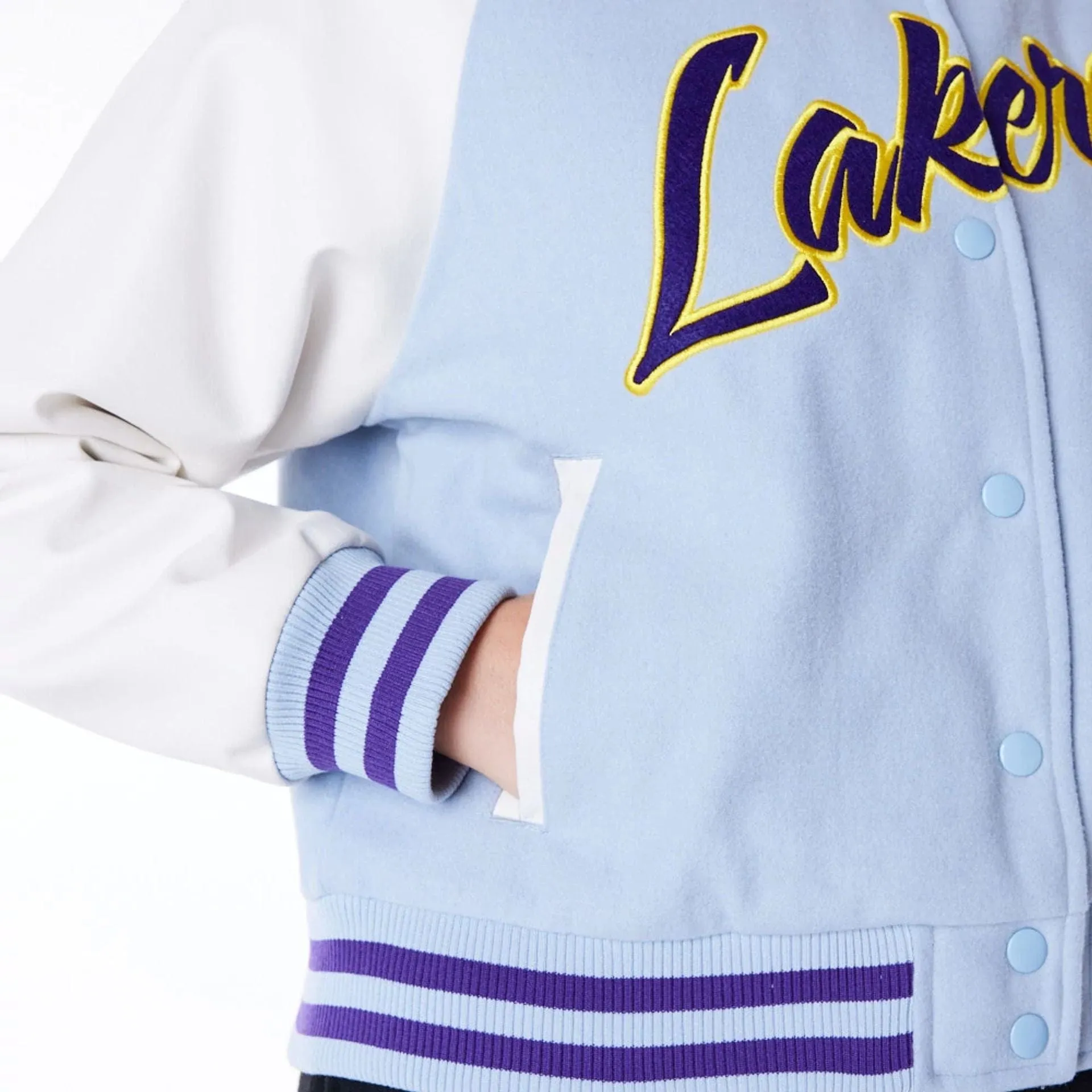 LA Lakers Womens NBA Pastel Blue Varsity Jacket NEW ERA