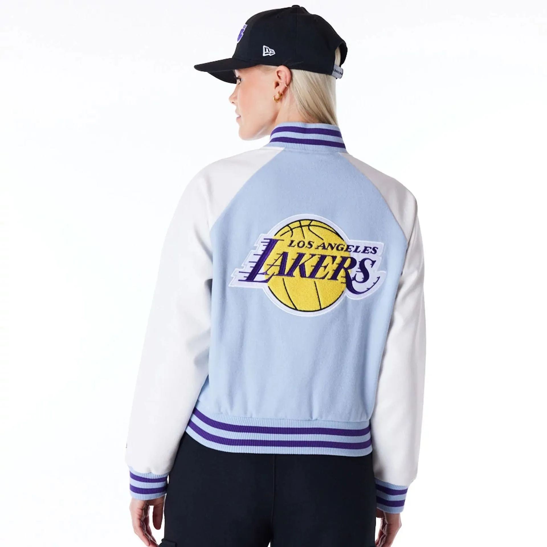 LA Lakers Womens NBA Pastel Blue Varsity Jacket NEW ERA
