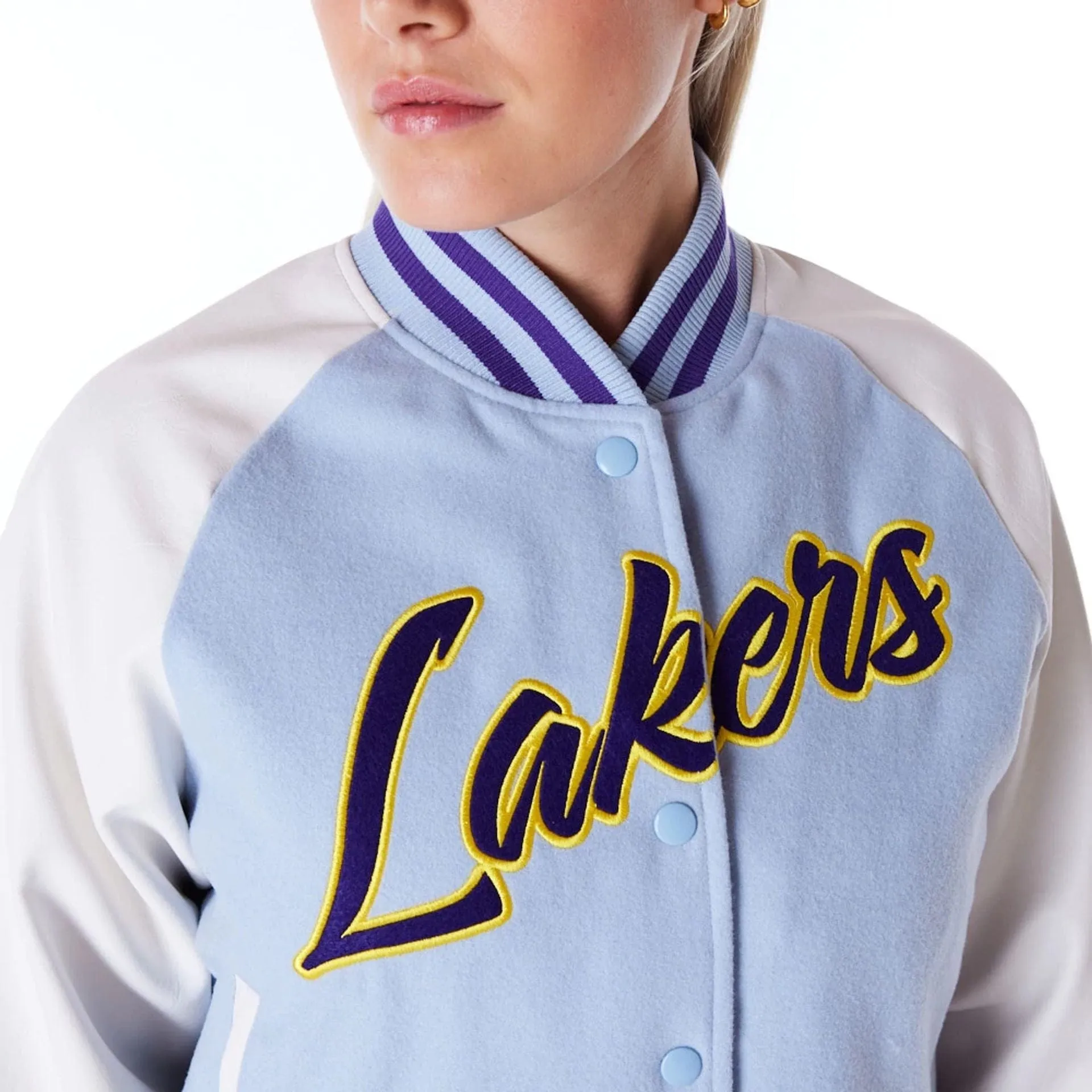 LA Lakers Womens NBA Pastel Blue Varsity Jacket NEW ERA