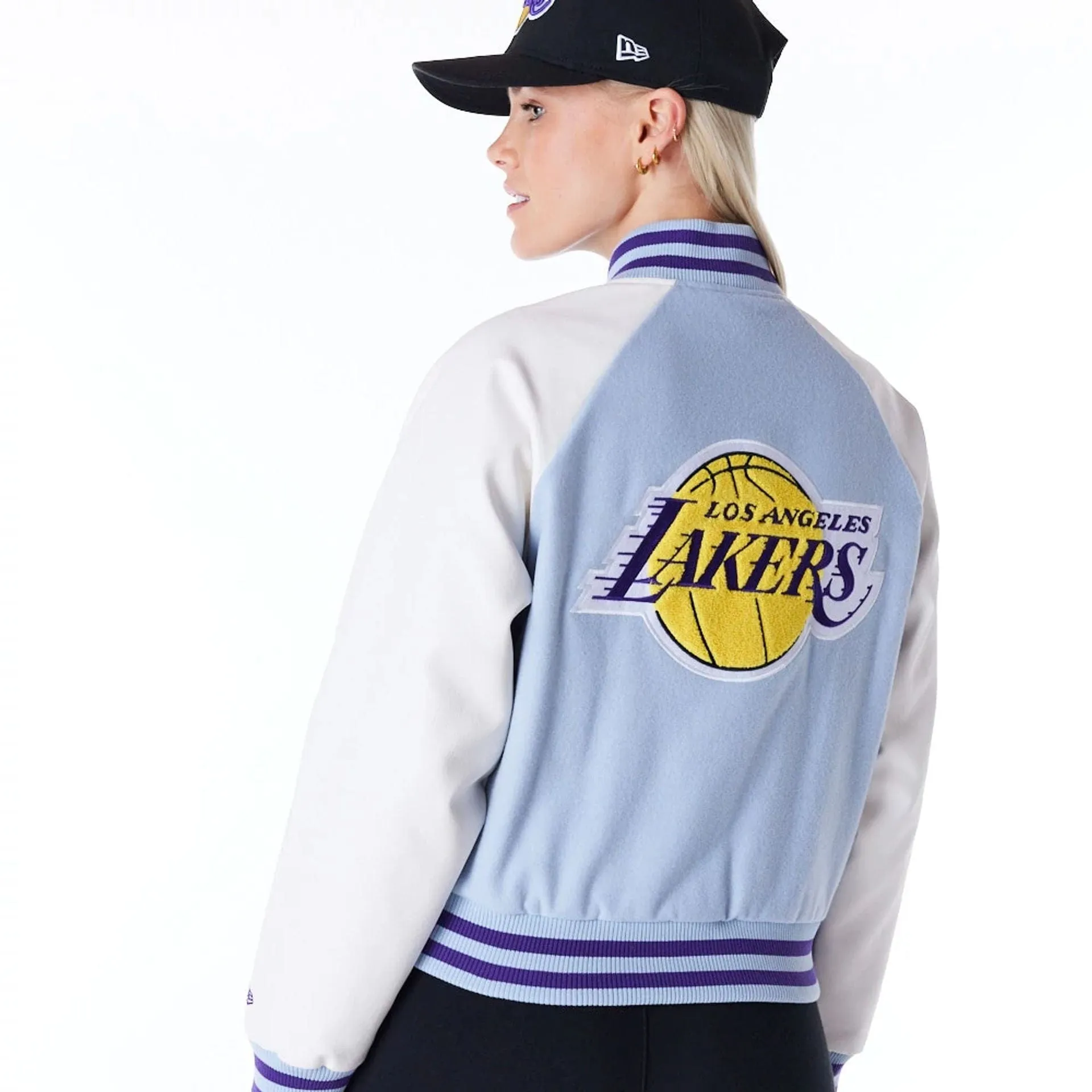 LA Lakers Womens NBA Pastel Blue Varsity Jacket NEW ERA
