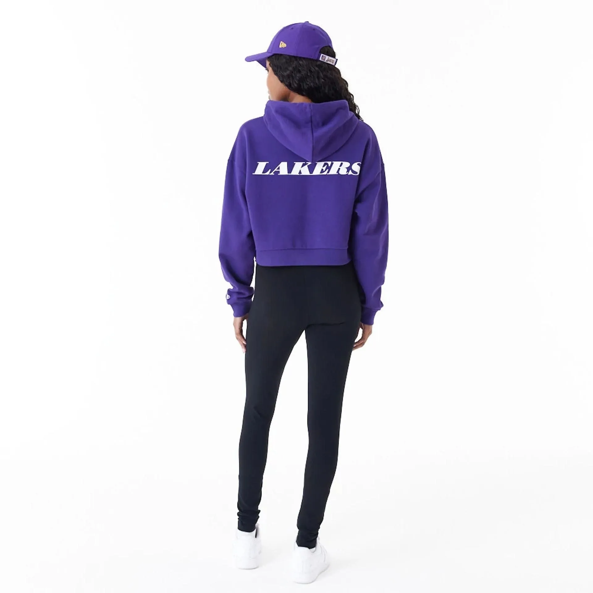 LA Lakers Womens NBA Team Logo Purple Crop Pullover Hoodie NEW ERA