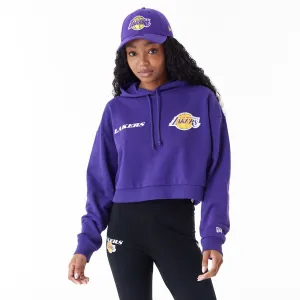 LA Lakers Womens NBA Team Logo Purple Crop Pullover Hoodie NEW ERA
