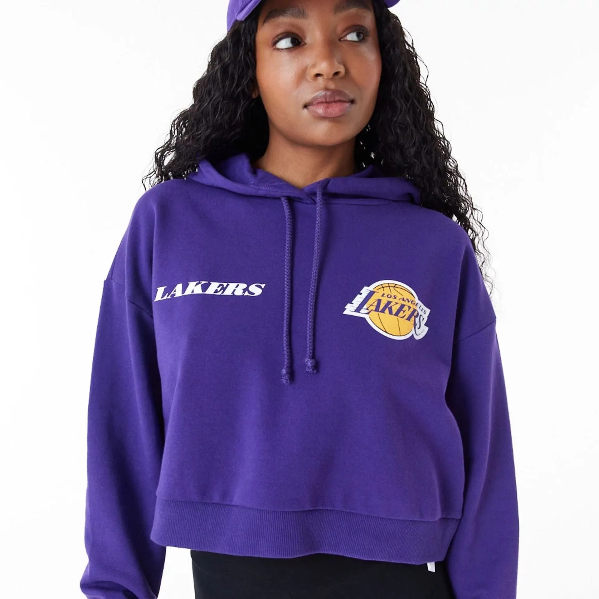 LA Lakers Womens NBA Team Logo Purple Crop Pullover Hoodie NEW ERA