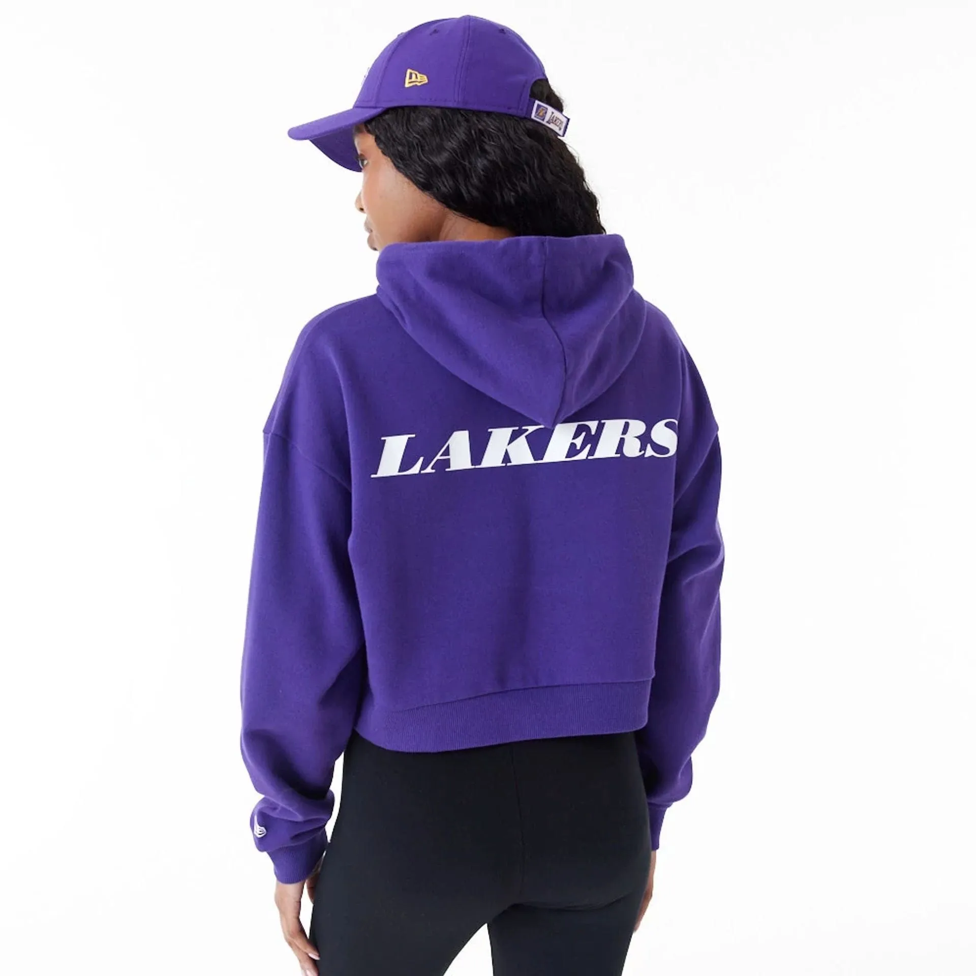 LA Lakers Womens NBA Team Logo Purple Crop Pullover Hoodie NEW ERA