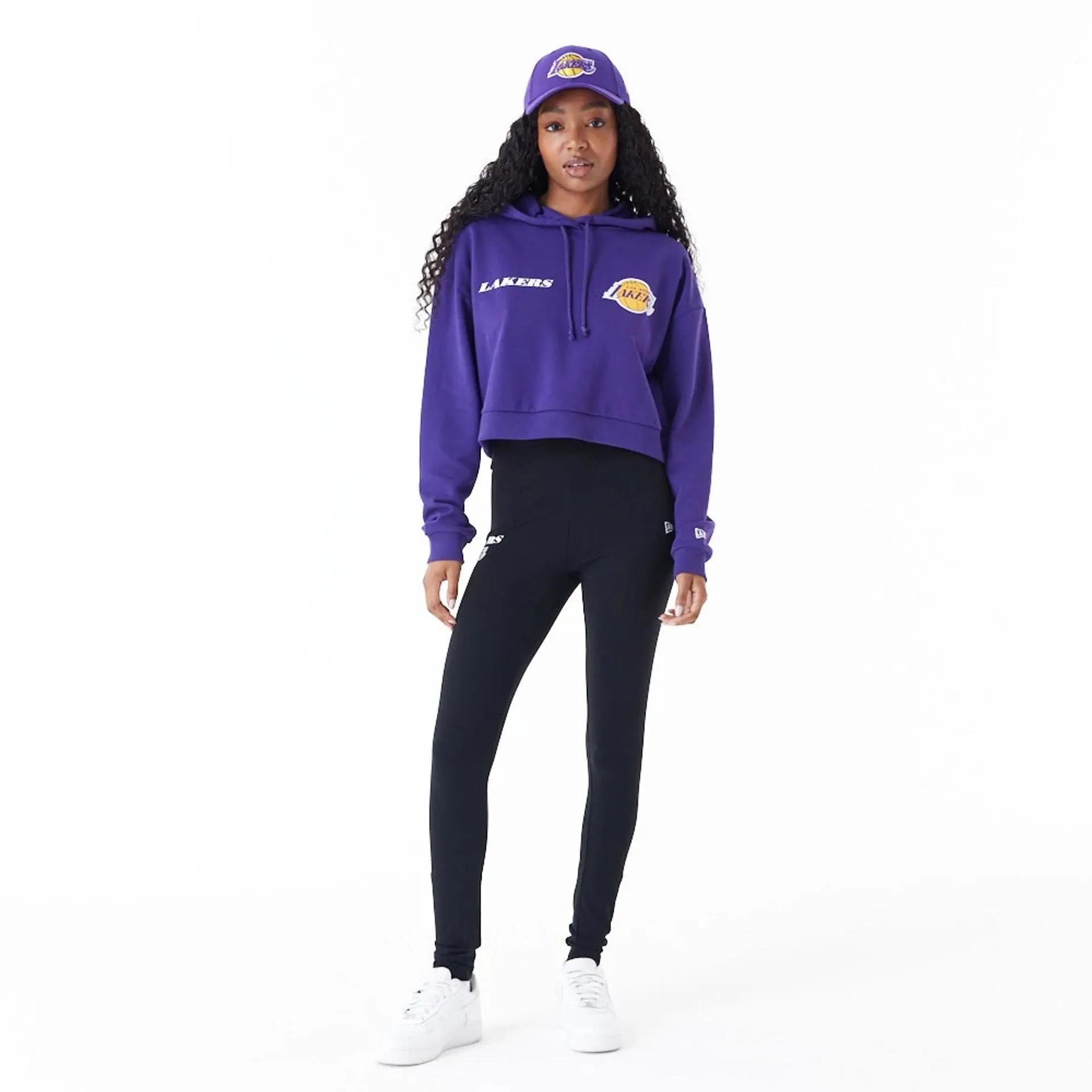 LA Lakers Womens NBA Team Logo Purple Crop Pullover Hoodie NEW ERA