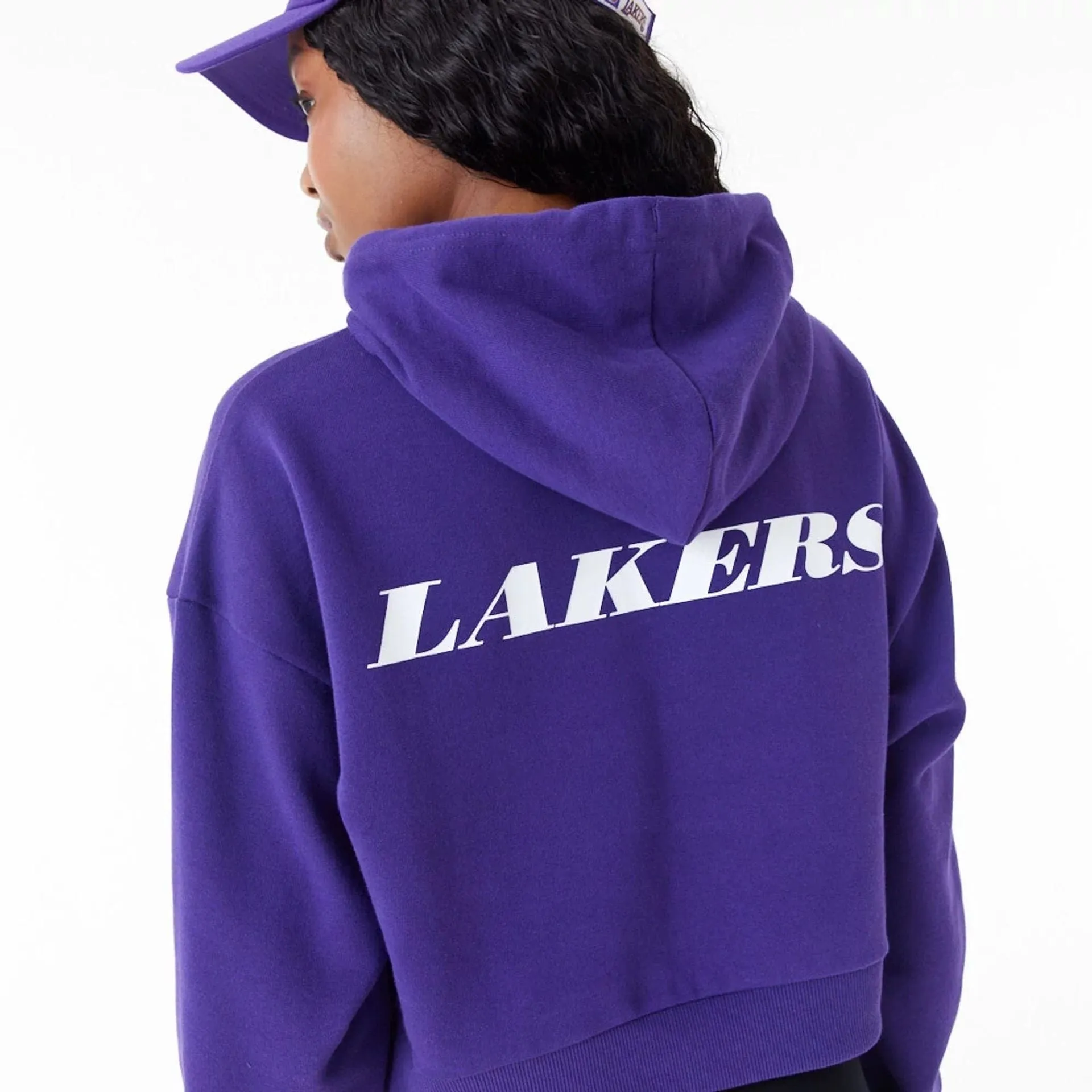 LA Lakers Womens NBA Team Logo Purple Crop Pullover Hoodie NEW ERA
