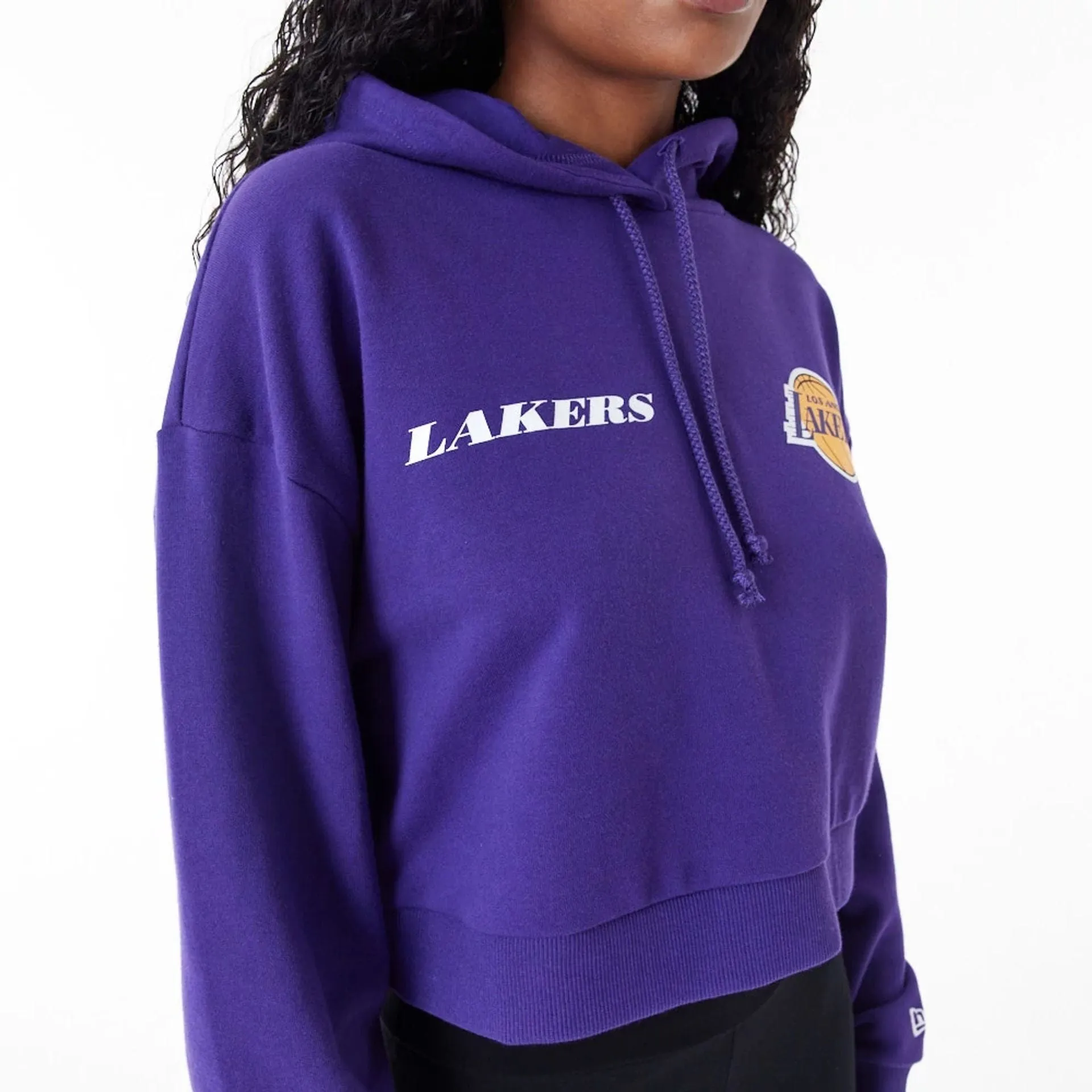 LA Lakers Womens NBA Team Logo Purple Crop Pullover Hoodie NEW ERA