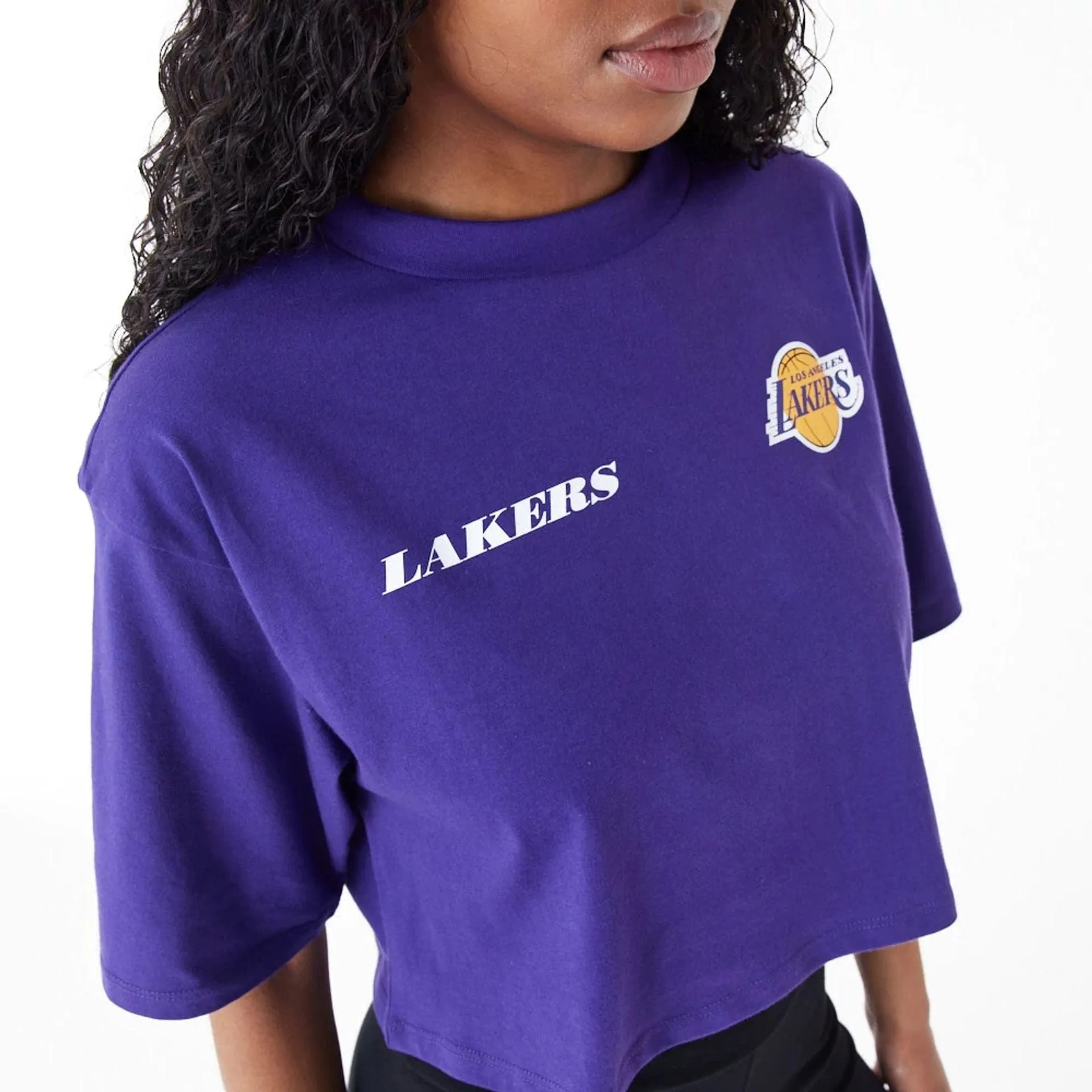 LA Lakers Womens NBA Team Logo Purple Crop T-Shirt NEW ERA