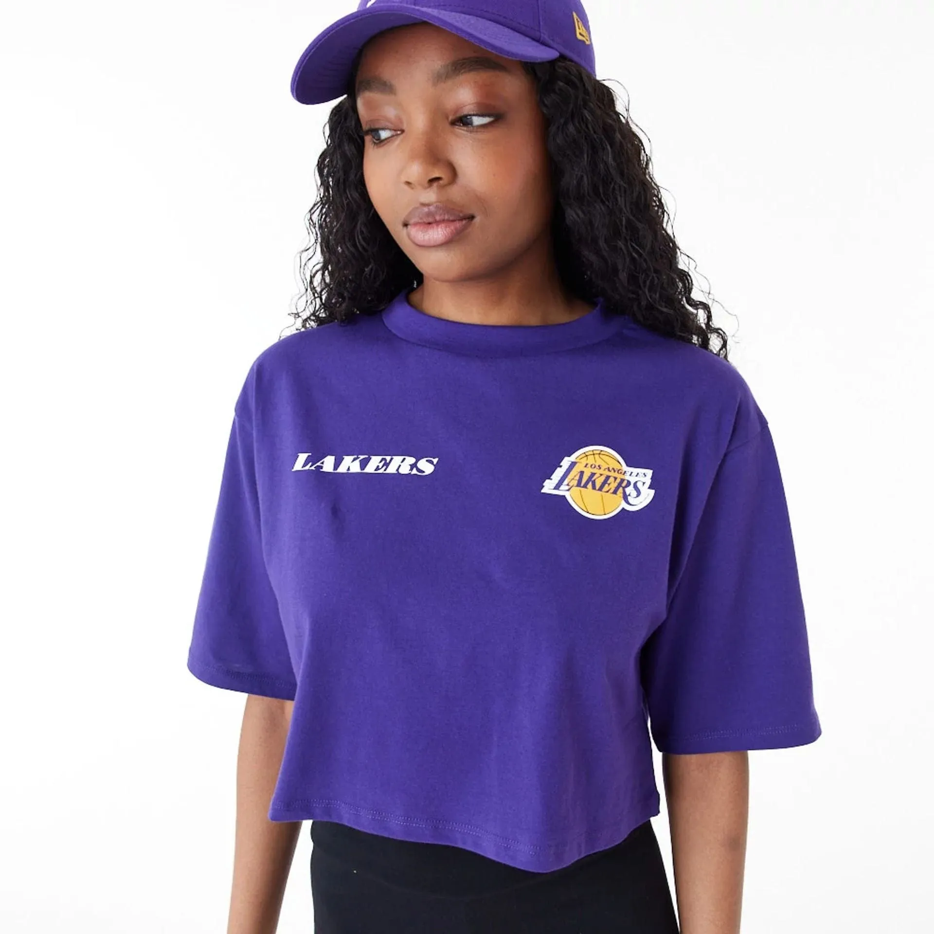 LA Lakers Womens NBA Team Logo Purple Crop T-Shirt NEW ERA