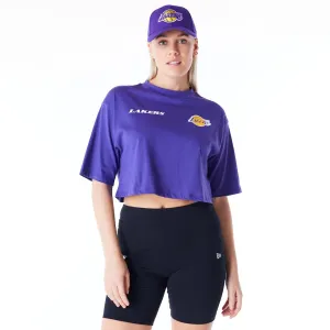 LA Lakers Womens NBA Team Logo Wordmark Purple Crop T-Shirt NEW ERA