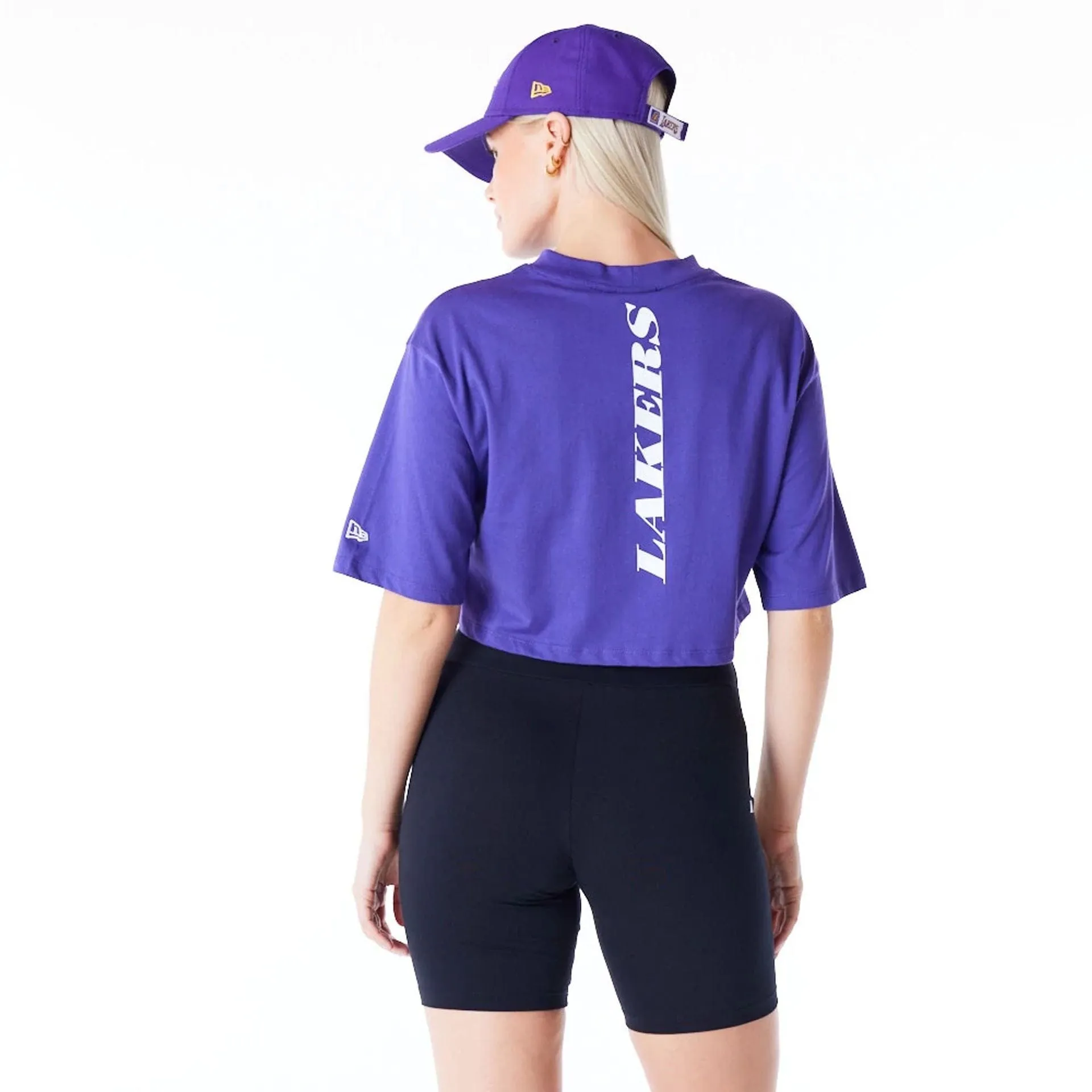 LA Lakers Womens NBA Team Logo Wordmark Purple Crop T-Shirt NEW ERA