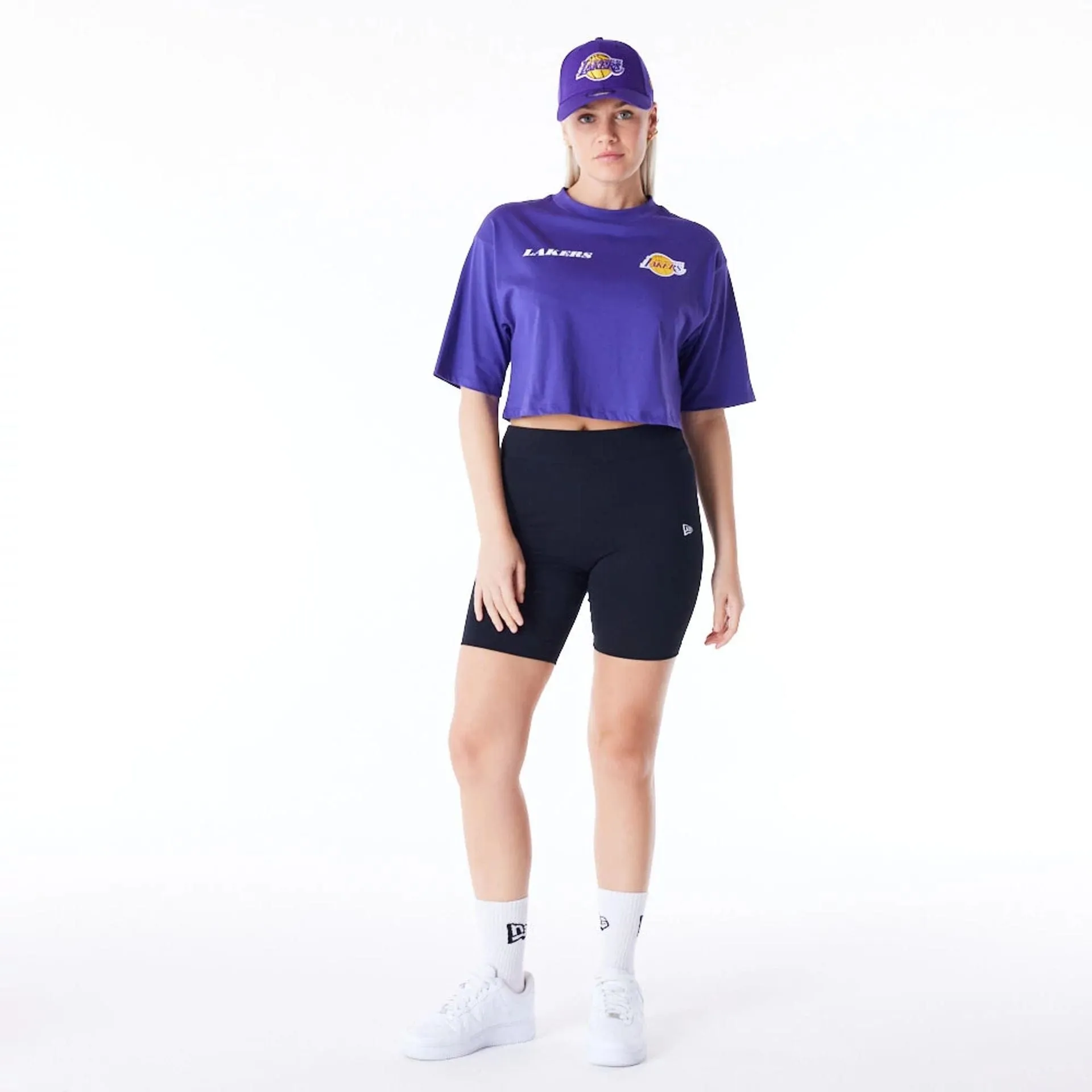 LA Lakers Womens NBA Team Logo Wordmark Purple Crop T-Shirt NEW ERA