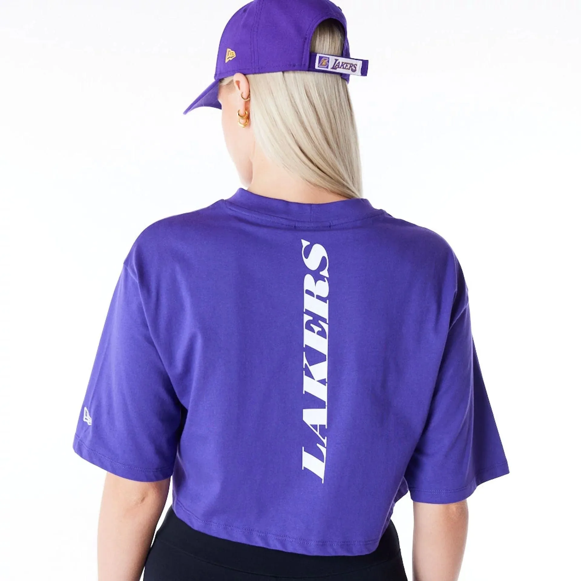 LA Lakers Womens NBA Team Logo Wordmark Purple Crop T-Shirt NEW ERA