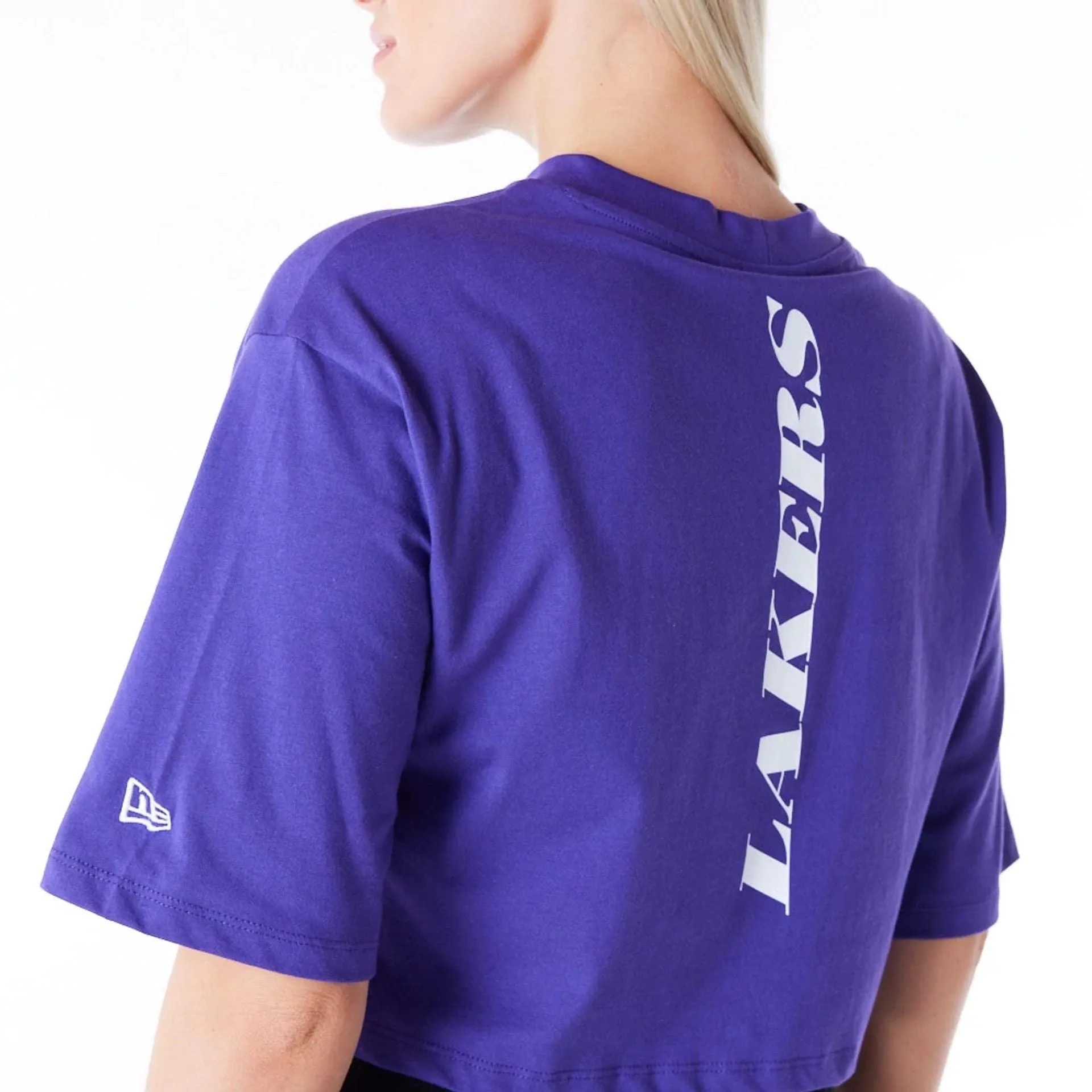 LA Lakers Womens NBA Team Logo Wordmark Purple Crop T-Shirt NEW ERA