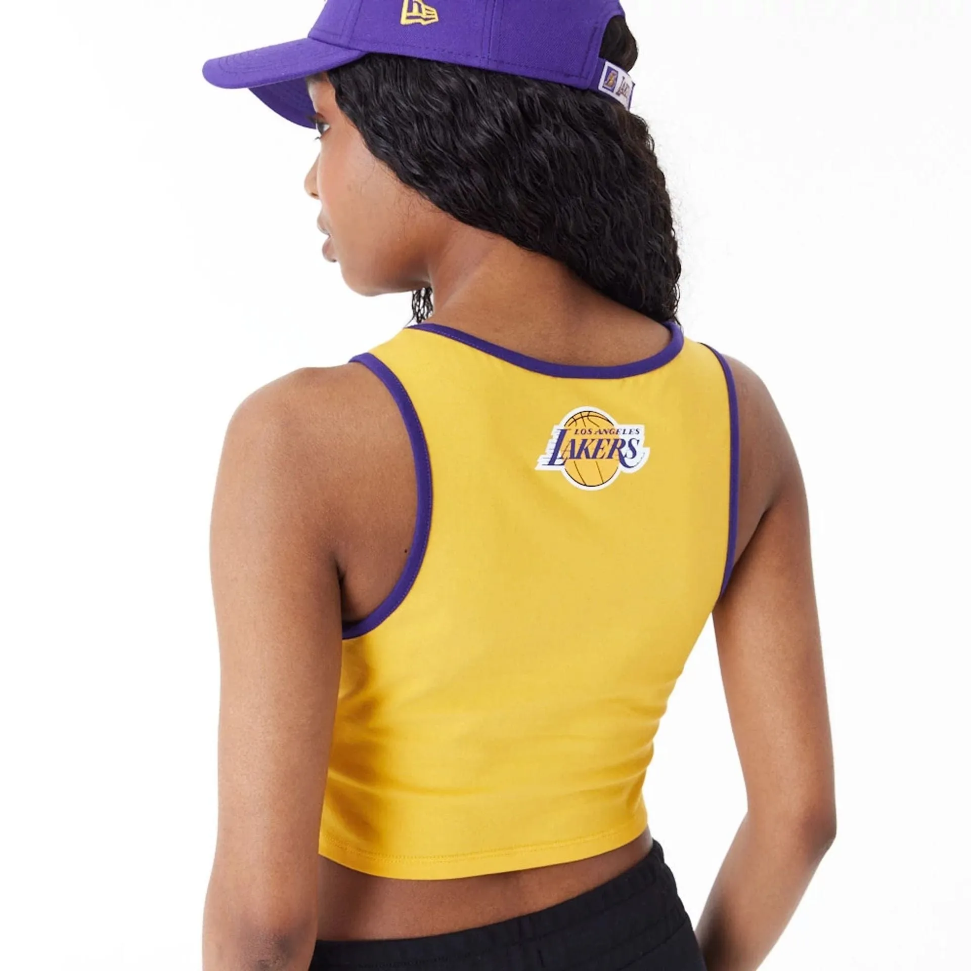 LA Lakers Womens Womens NBA Team Wordmark Yellow Crop Tank Top NEW ERA