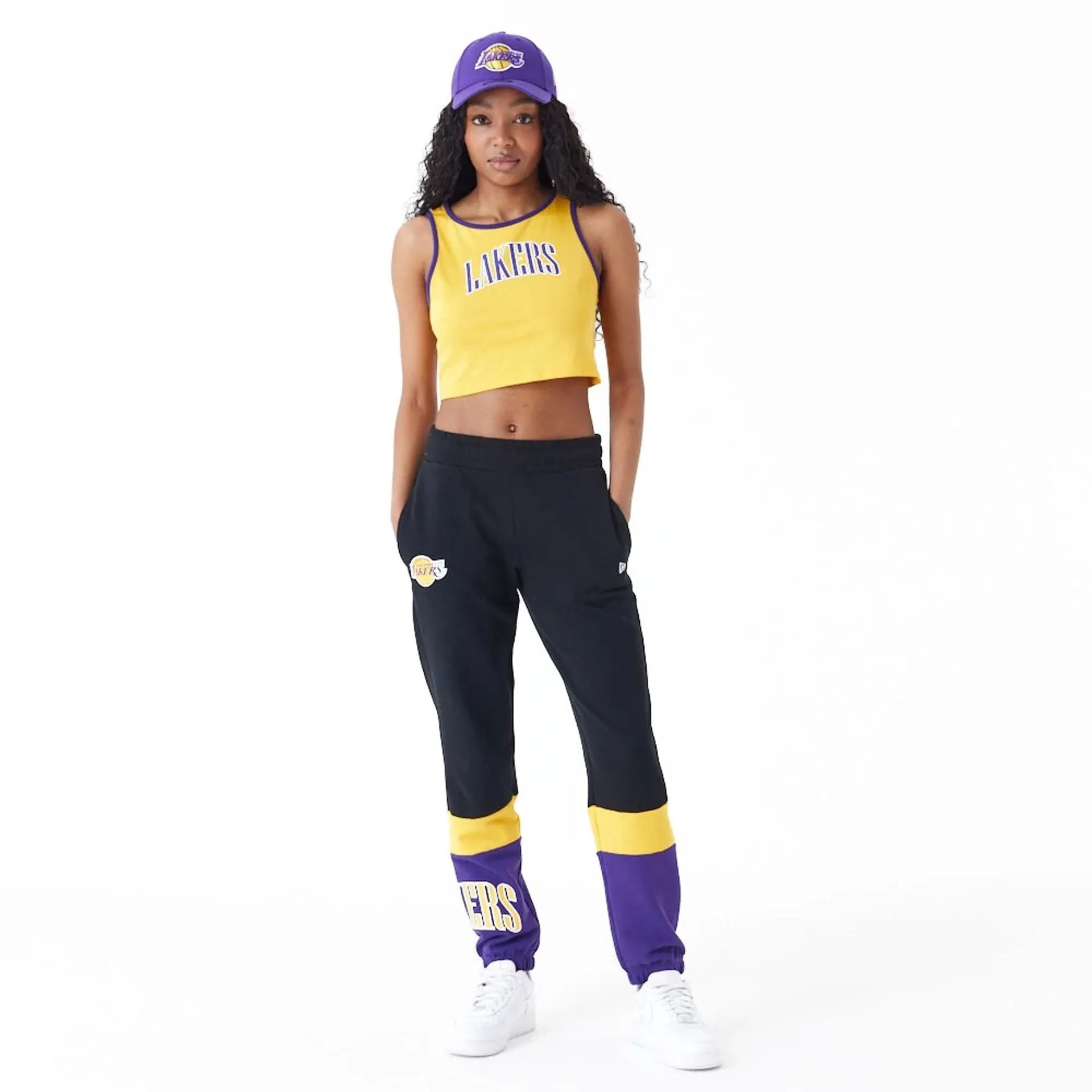 LA Lakers Womens Womens NBA Team Wordmark Yellow Crop Tank Top NEW ERA