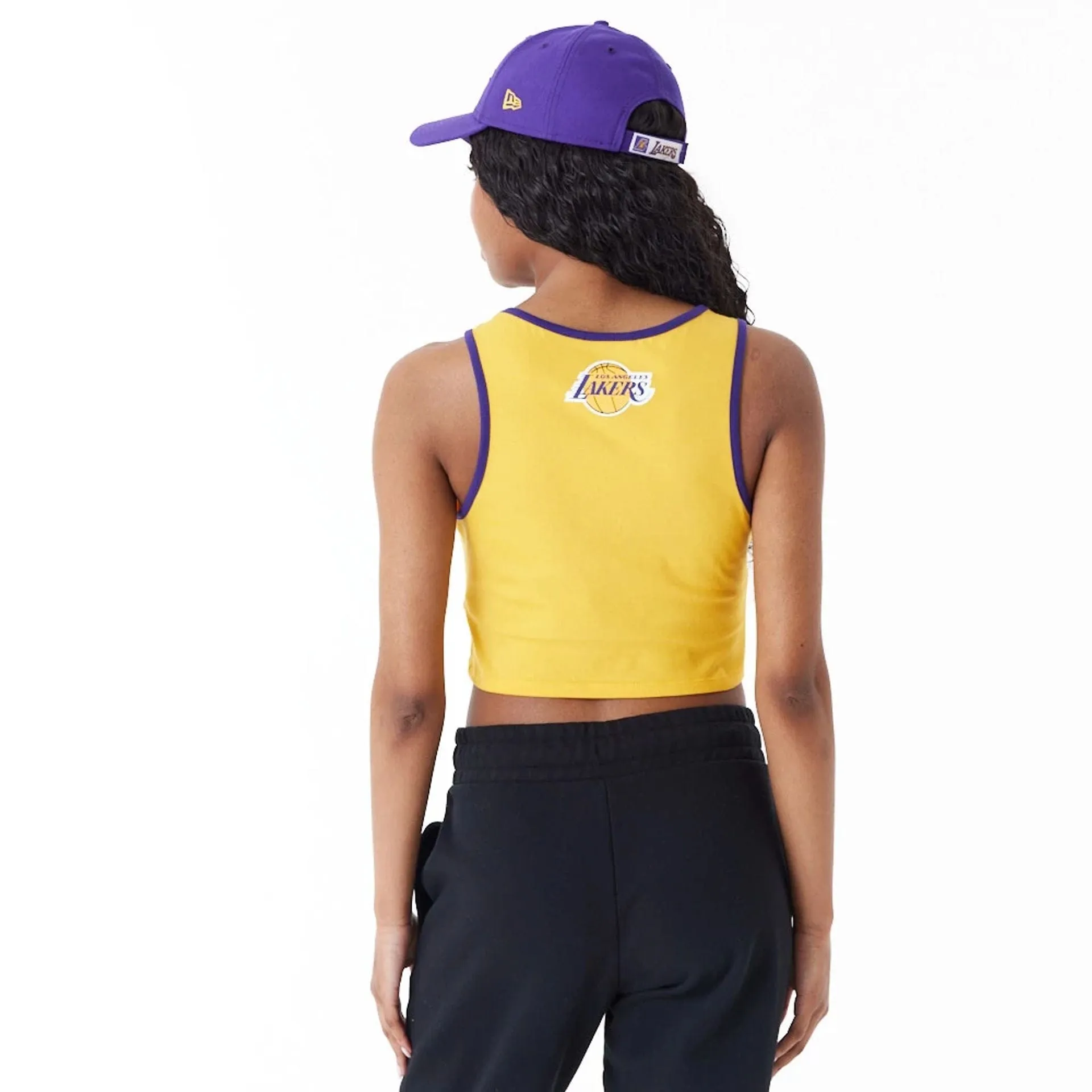 LA Lakers Womens Womens NBA Team Wordmark Yellow Crop Tank Top NEW ERA