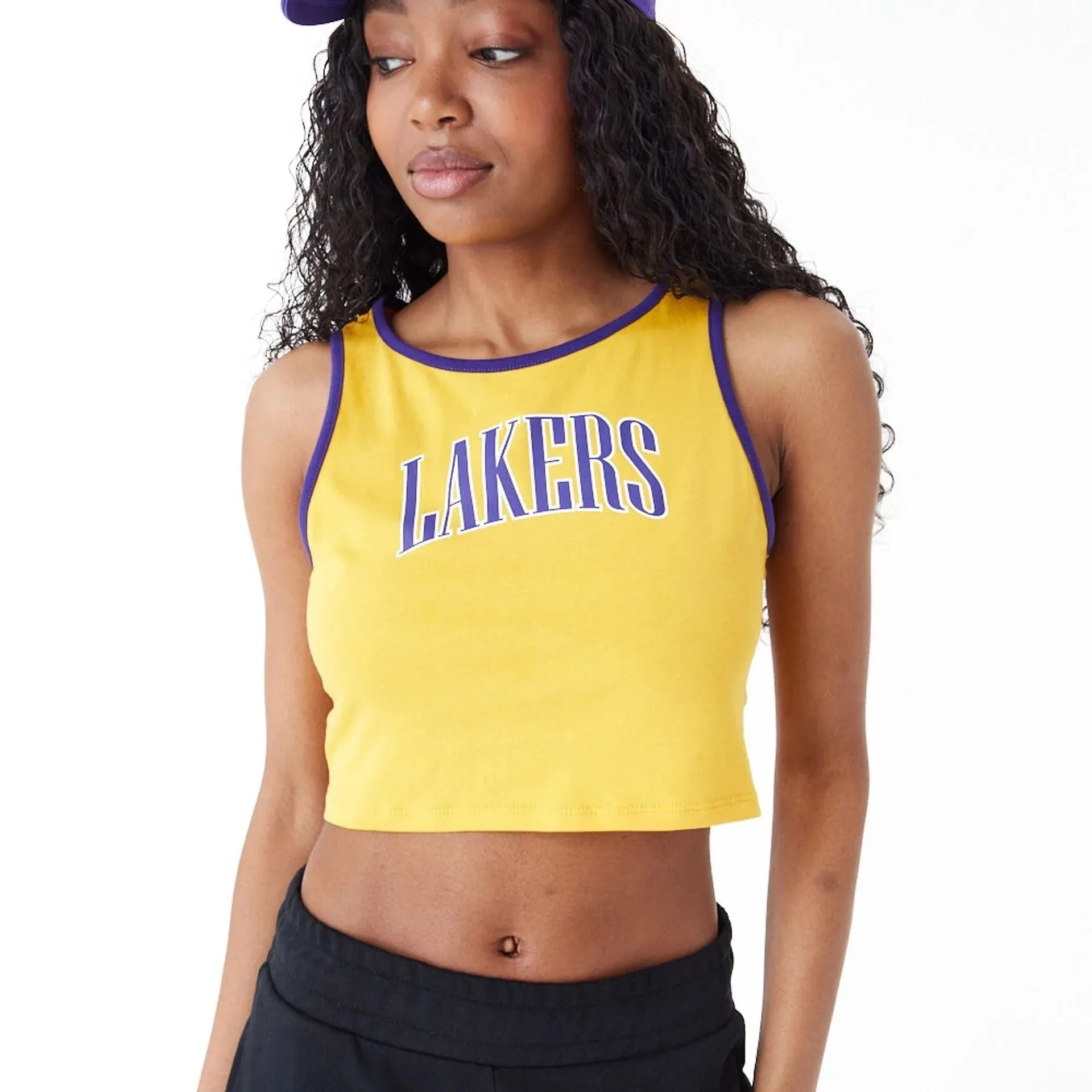 LA Lakers Womens Womens NBA Team Wordmark Yellow Crop Tank Top NEW ERA