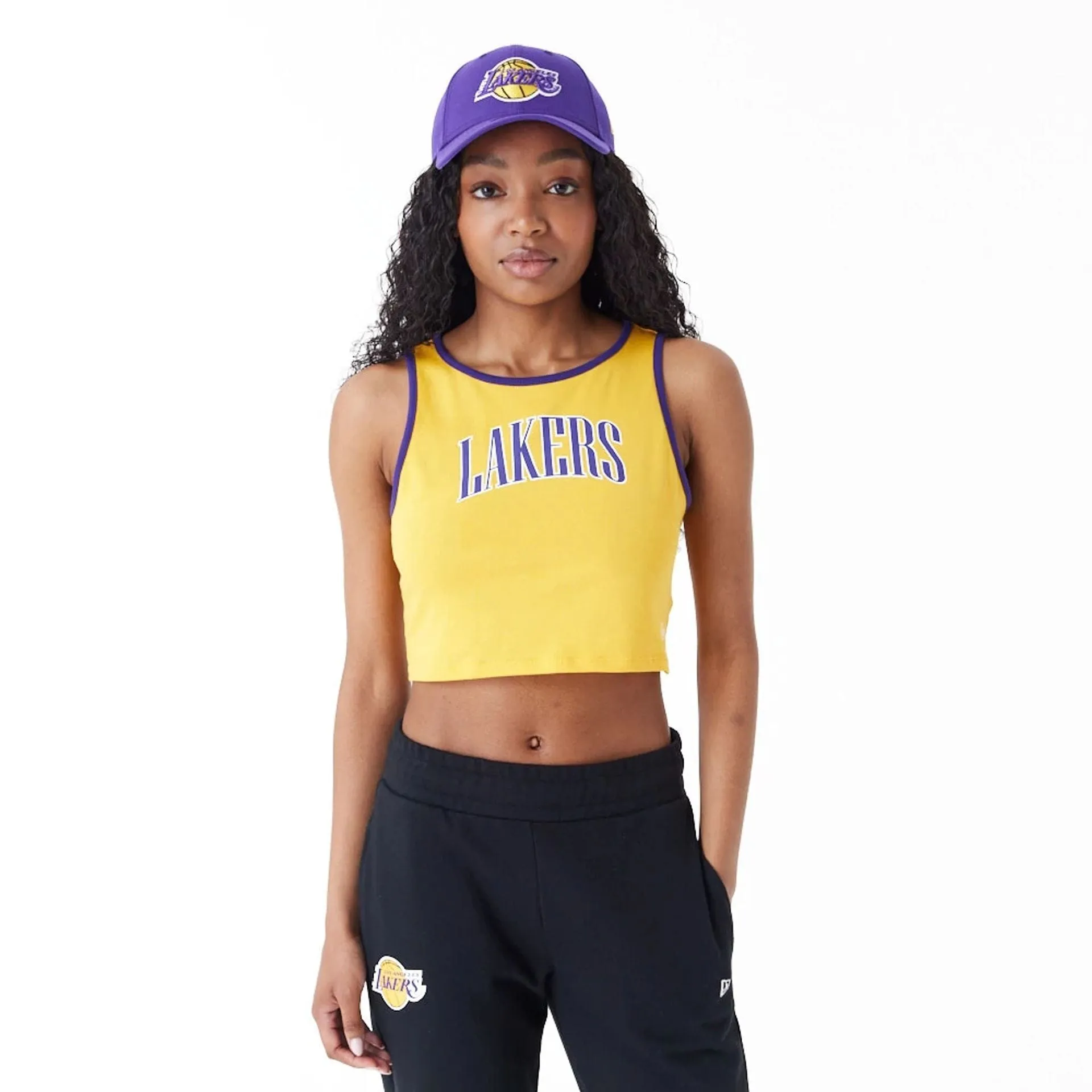 LA Lakers Womens Womens NBA Team Wordmark Yellow Crop Tank Top NEW ERA