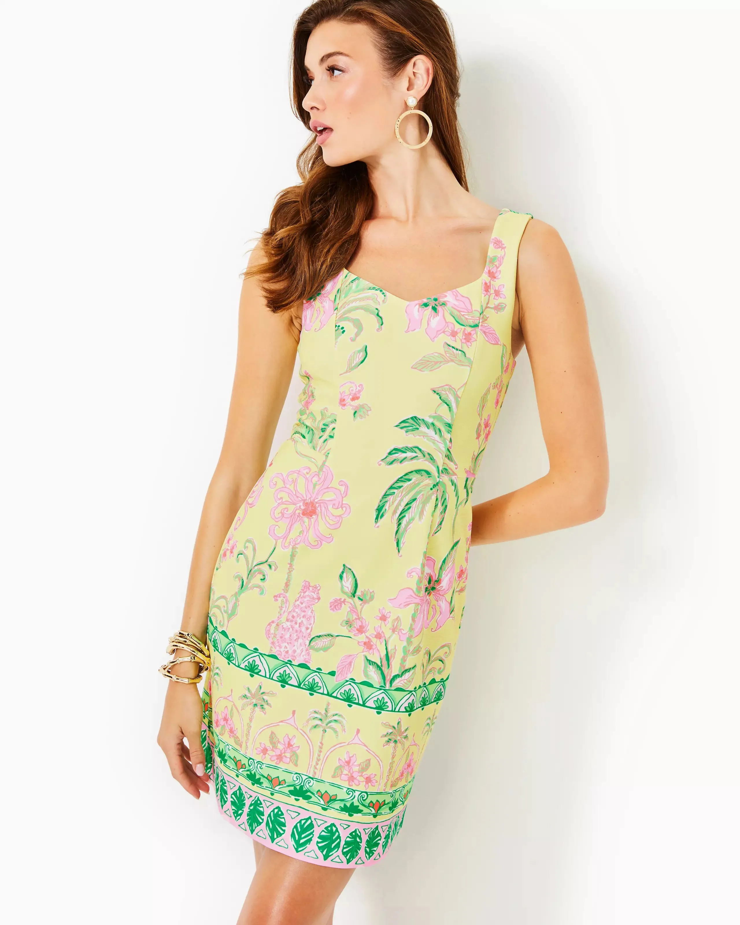 Lilly Pulitzer Women's Del Rey Stretch Shift Dress - Finch Yellow Tropical Oasis Engineered Knit Dress