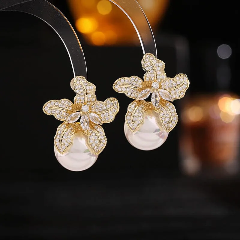 LILY GOLD PEARL EARRINGS Gloria Lanvin