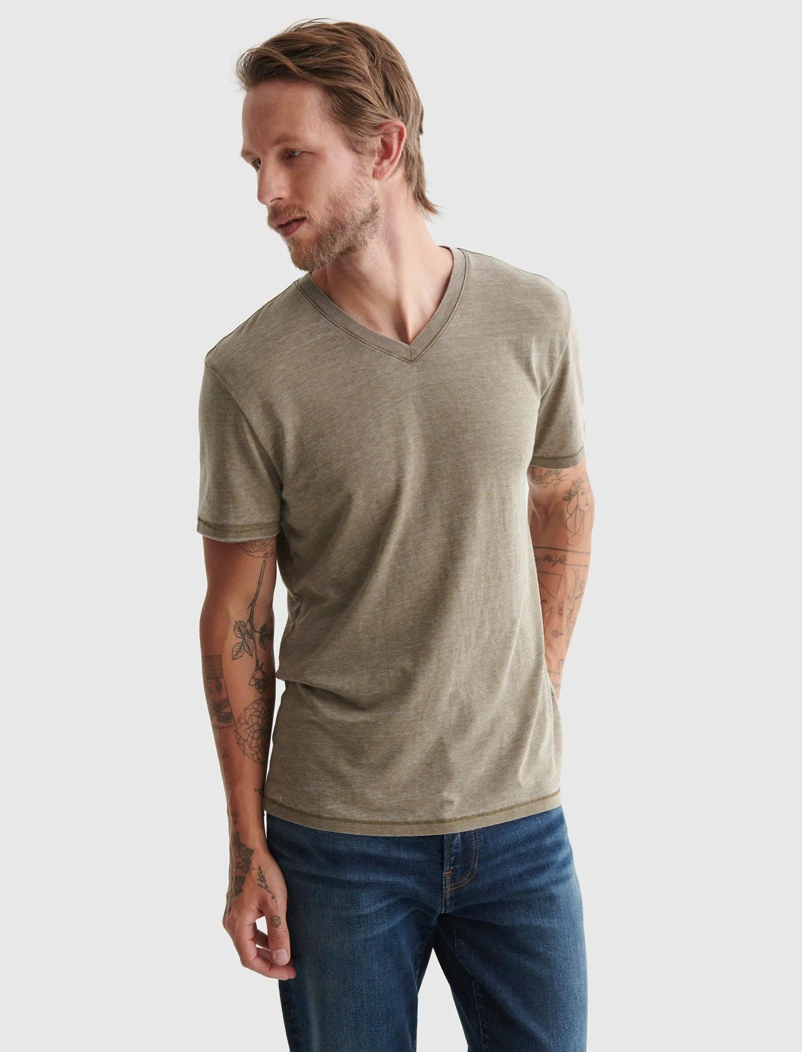 Lucky Brand Mens Venice Burnout V-Neck Tee.