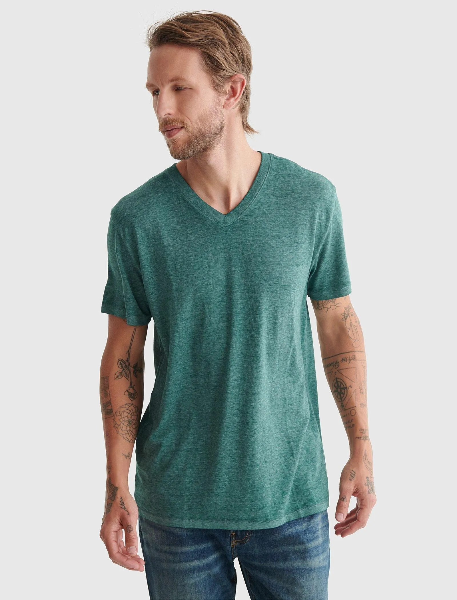 Lucky Brand Mens Venice Burnout V-Neck Tee.