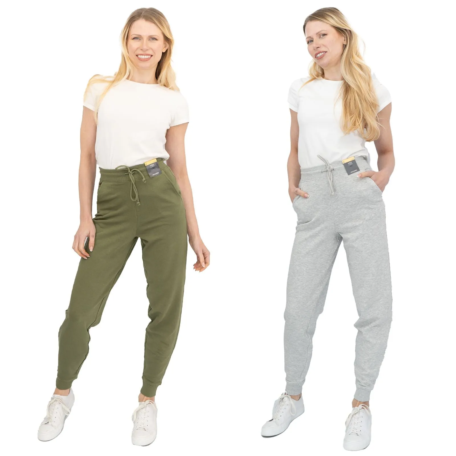 M&S Womens Classic Jogger Cotton Rich Olive Green