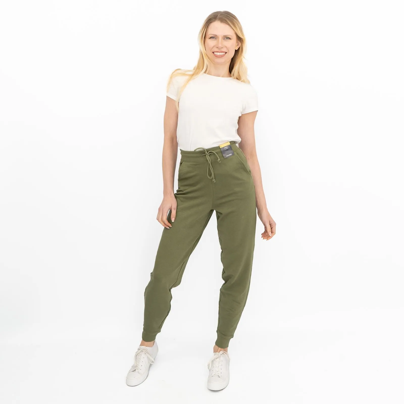 M&S Womens Classic Jogger Cotton Rich Olive Green