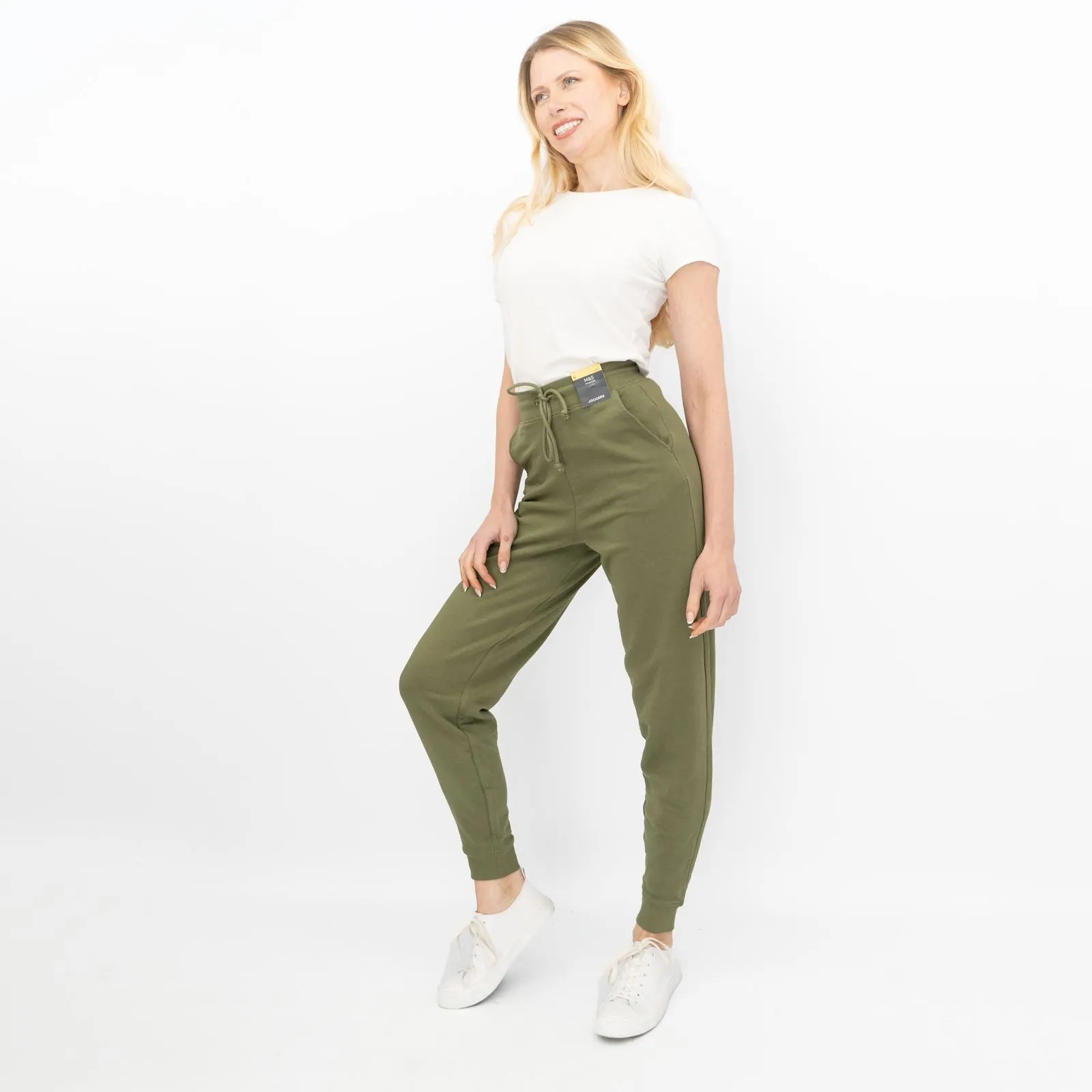 M&S Womens Classic Jogger Cotton Rich Olive Green
