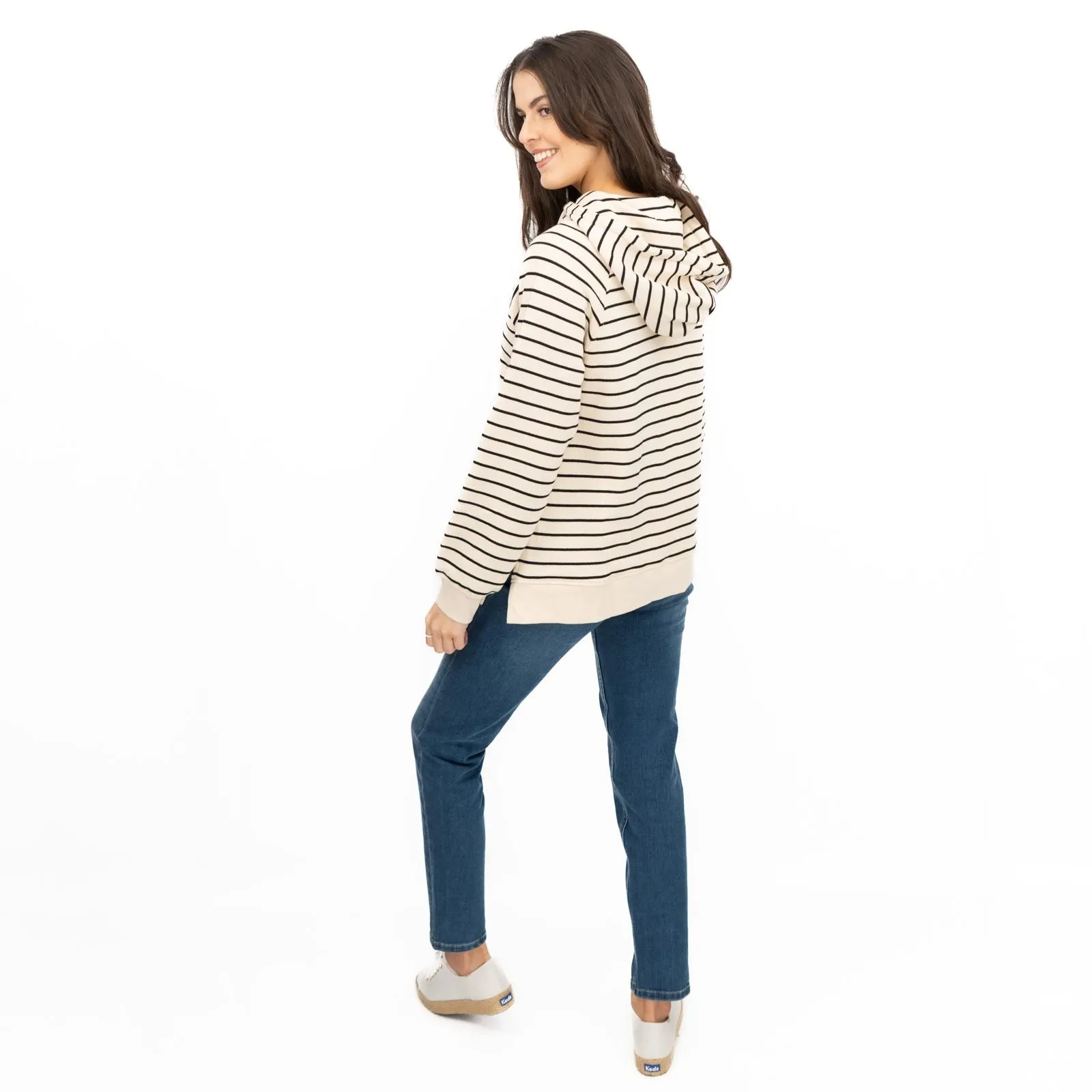 M&S Womens Striped Longline Hoodie Pure Cotton