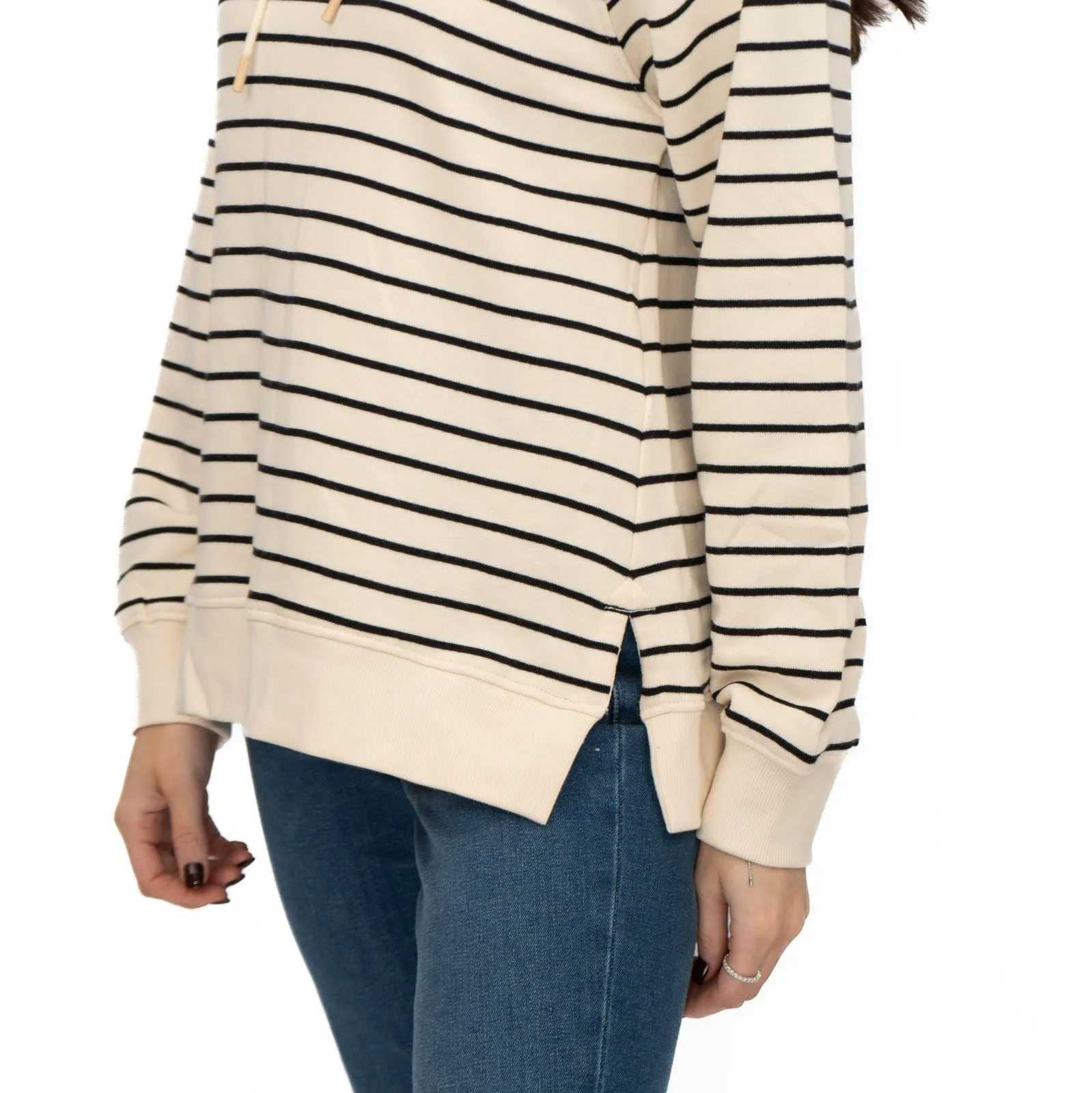 M&S Womens Striped Longline Hoodie Pure Cotton