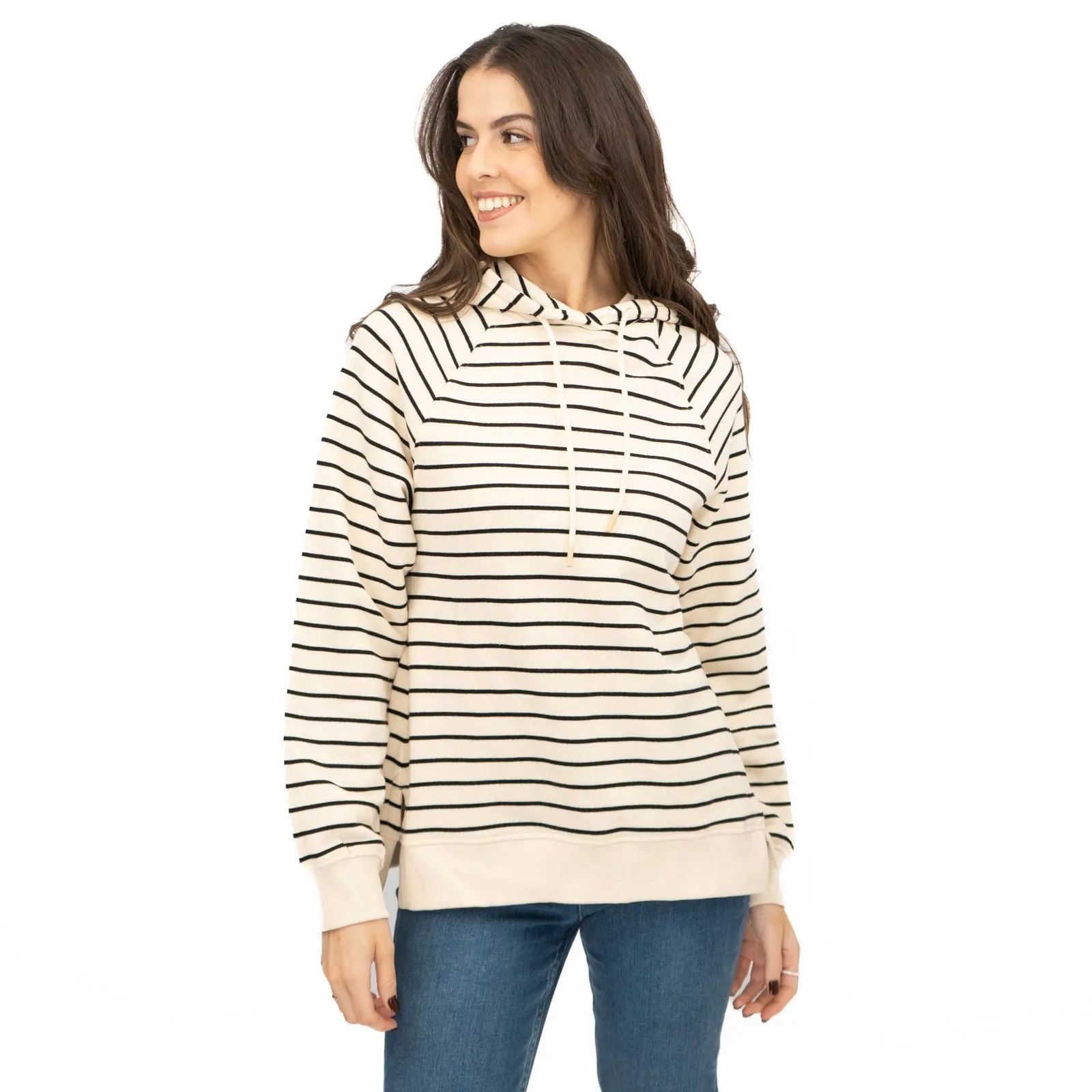 M&S Womens Striped Longline Hoodie Pure Cotton