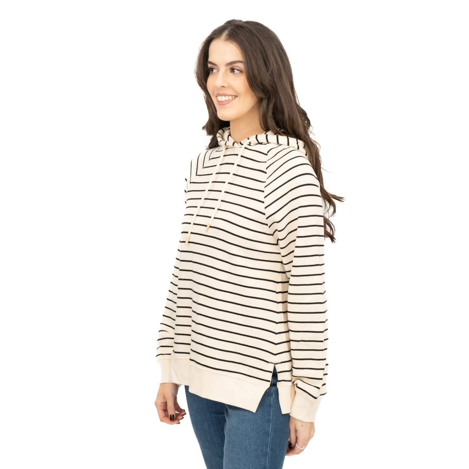 M&S Womens Striped Longline Hoodie Pure Cotton