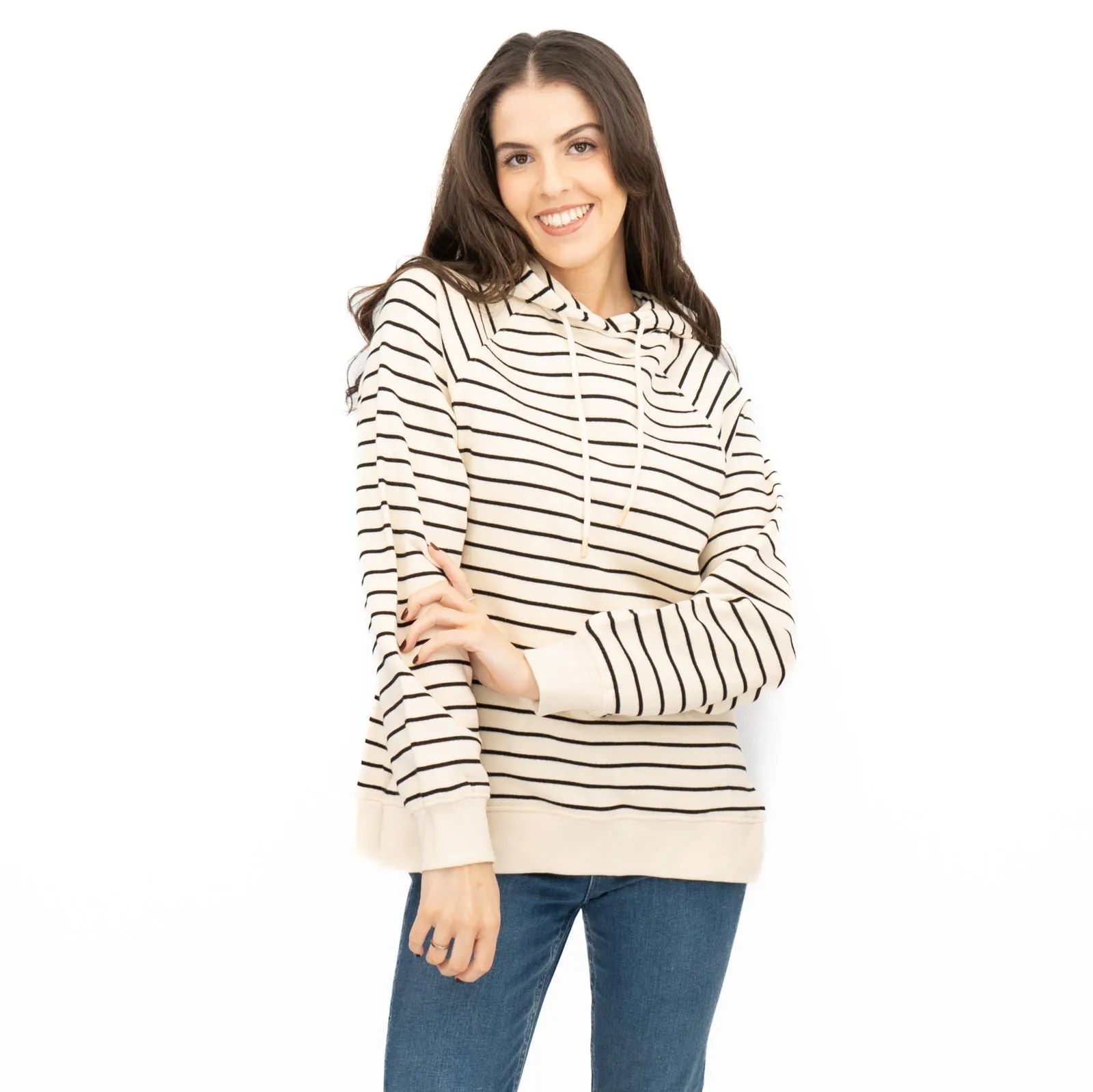 M&S Womens Striped Longline Hoodie Pure Cotton