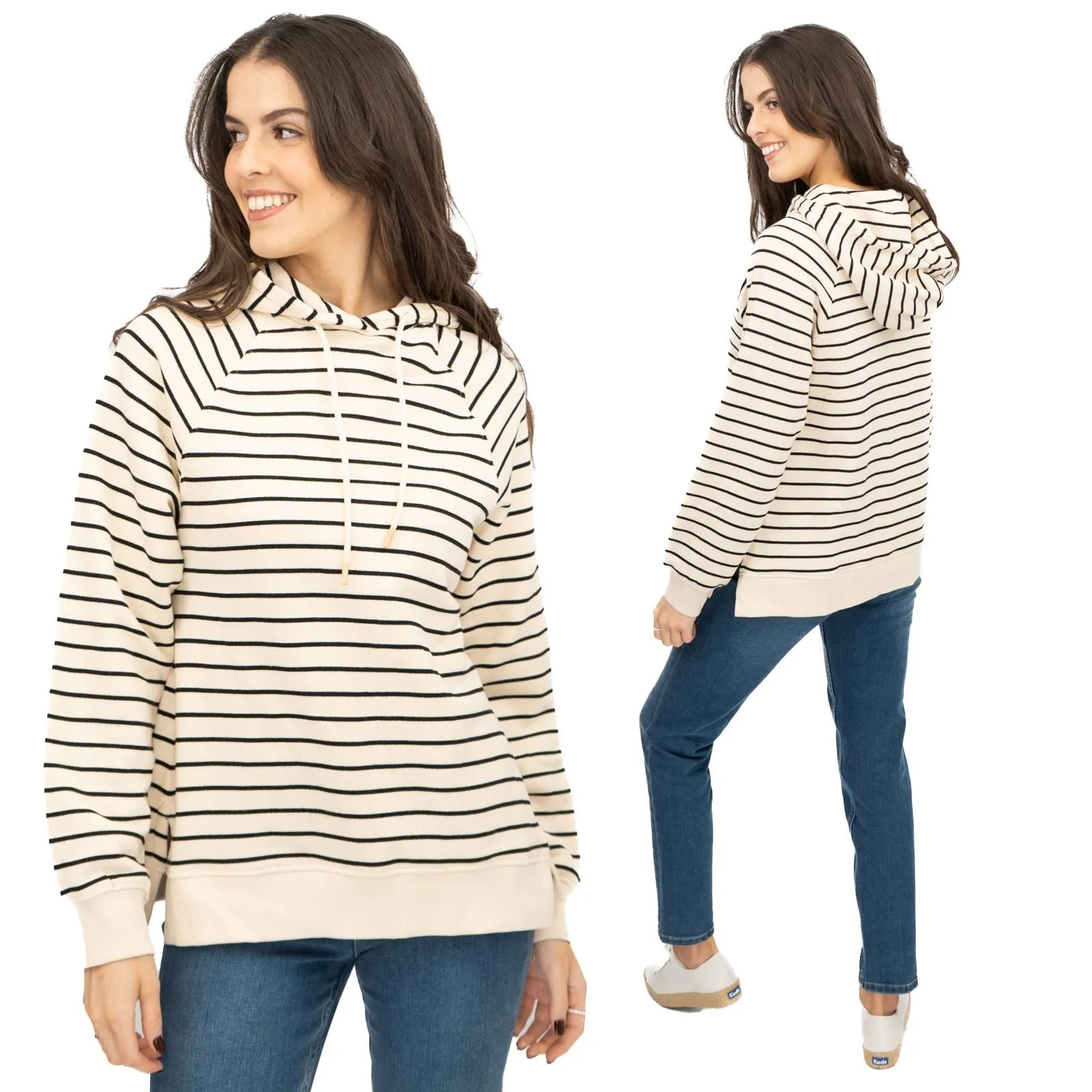 M&S Womens Striped Longline Hoodie Pure Cotton