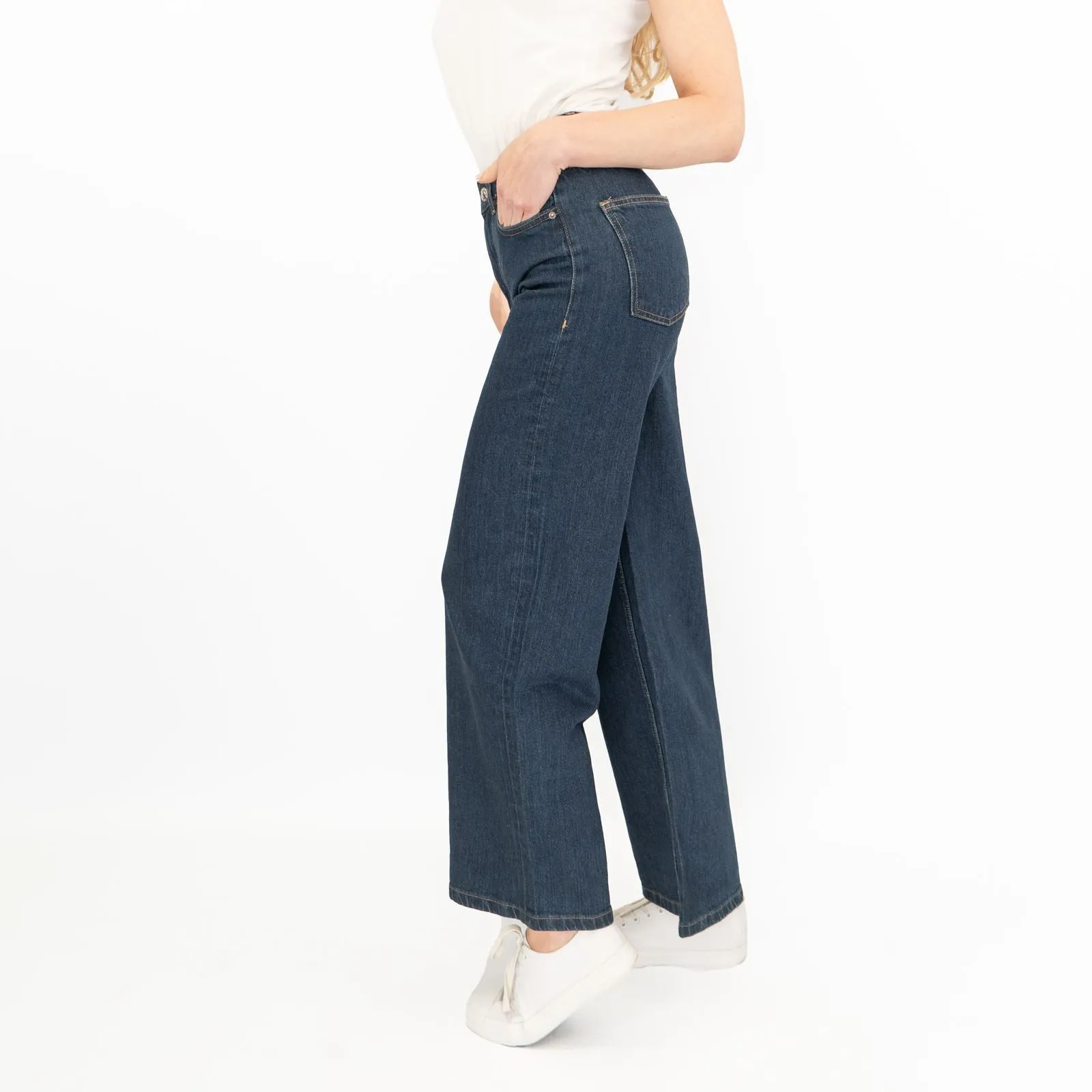 M&S Womens Wide Leg Blue Jeans Dark Indigo