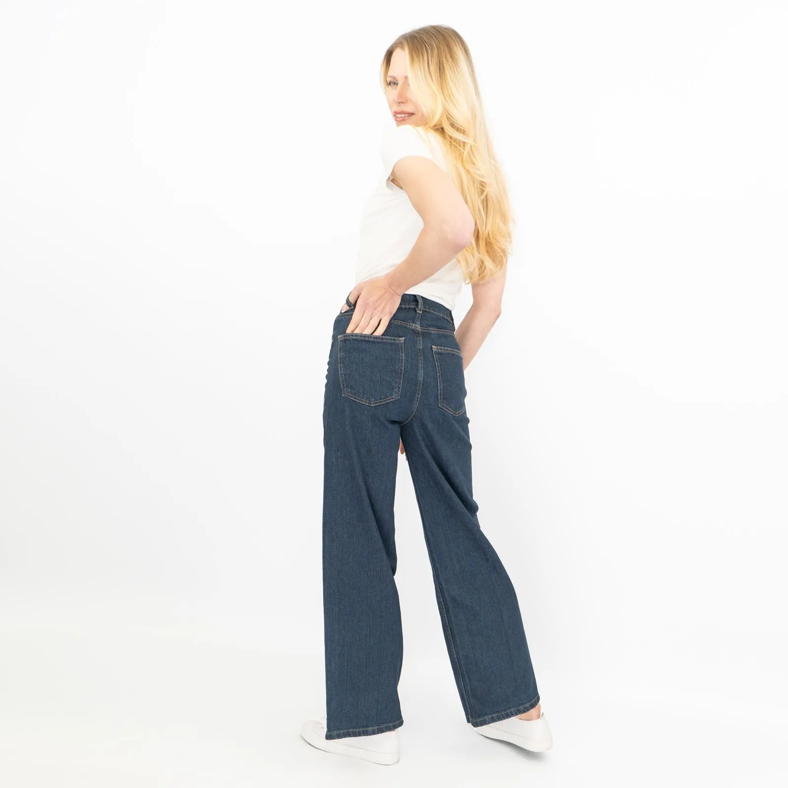 M&S Womens Wide Leg Blue Jeans Dark Indigo