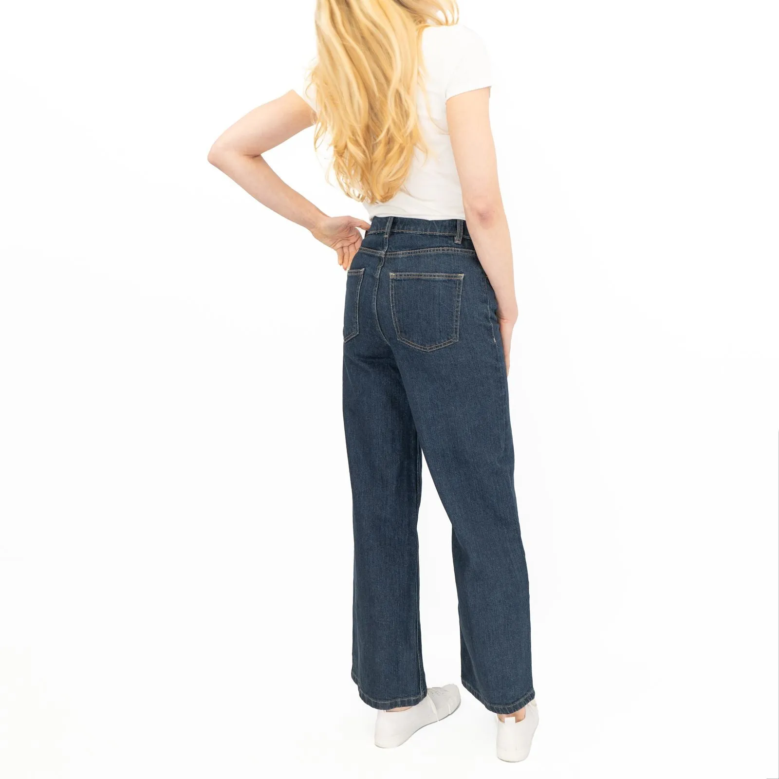 M&S Womens Wide Leg Blue Jeans Dark Indigo