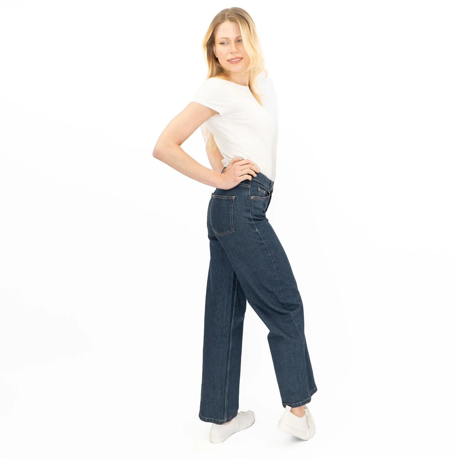 M&S Womens Wide Leg Blue Jeans Dark Indigo