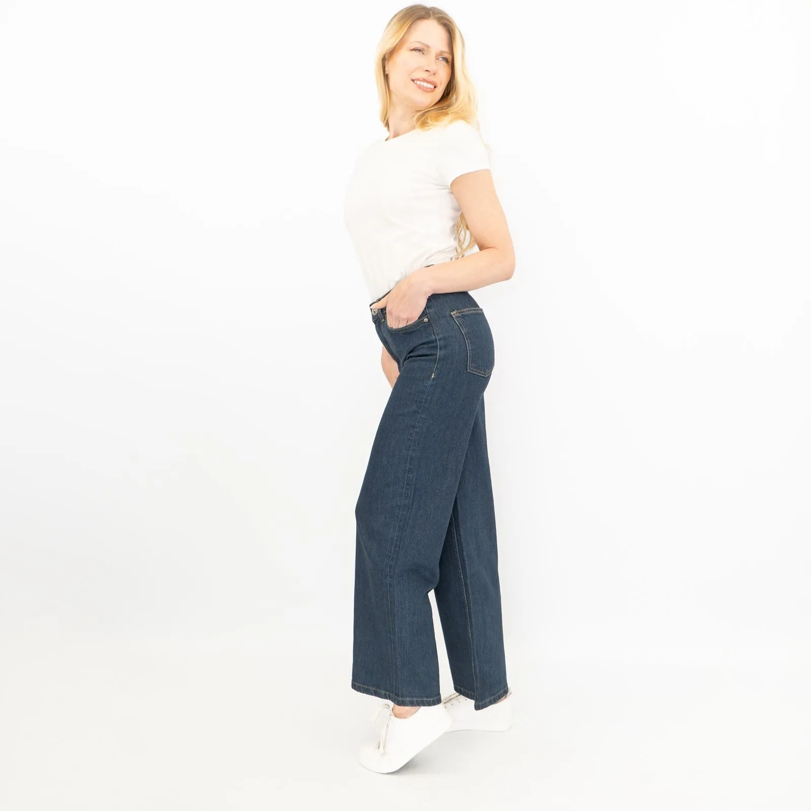 M&S Womens Wide Leg Blue Jeans Dark Indigo