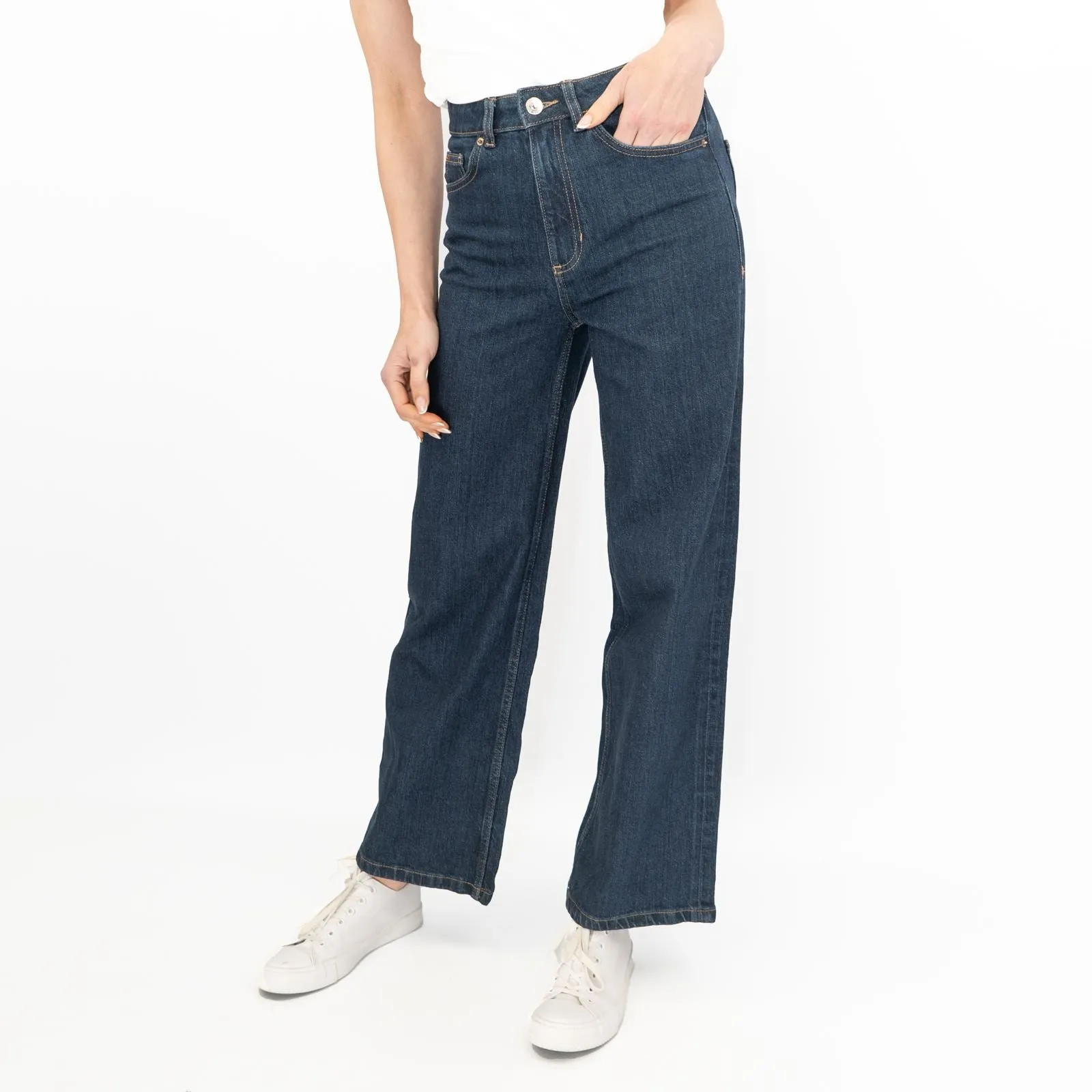 M&S Womens Wide Leg Blue Jeans Dark Indigo