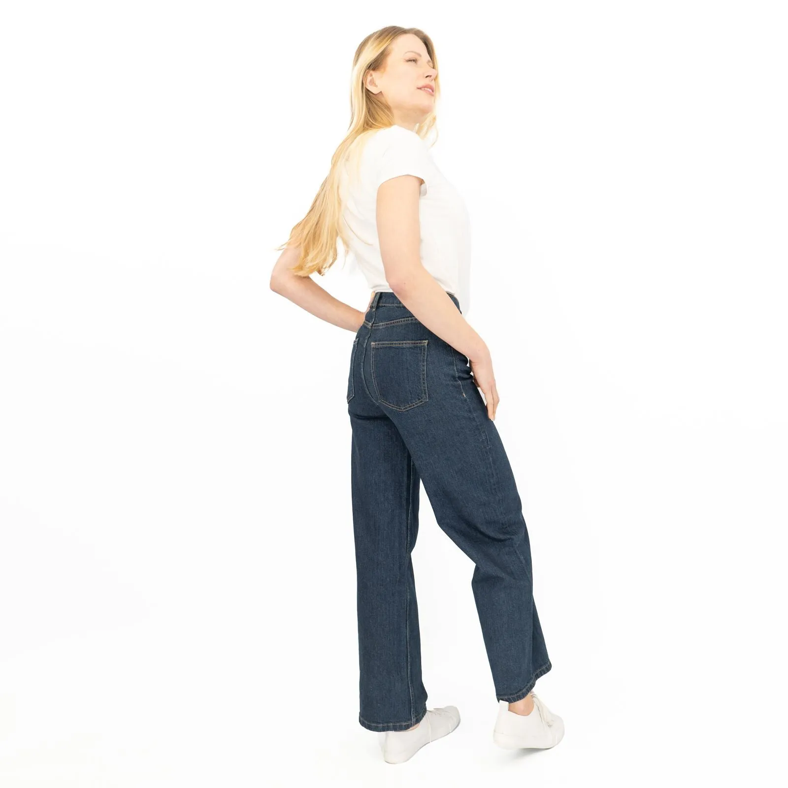 M&S Womens Wide Leg Blue Jeans Dark Indigo