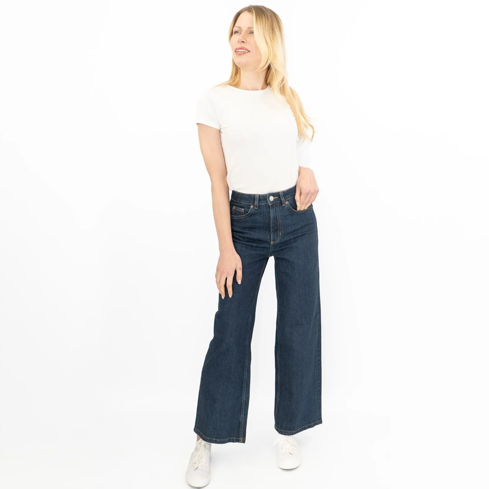 M&S Womens Wide Leg Blue Jeans Dark Indigo
