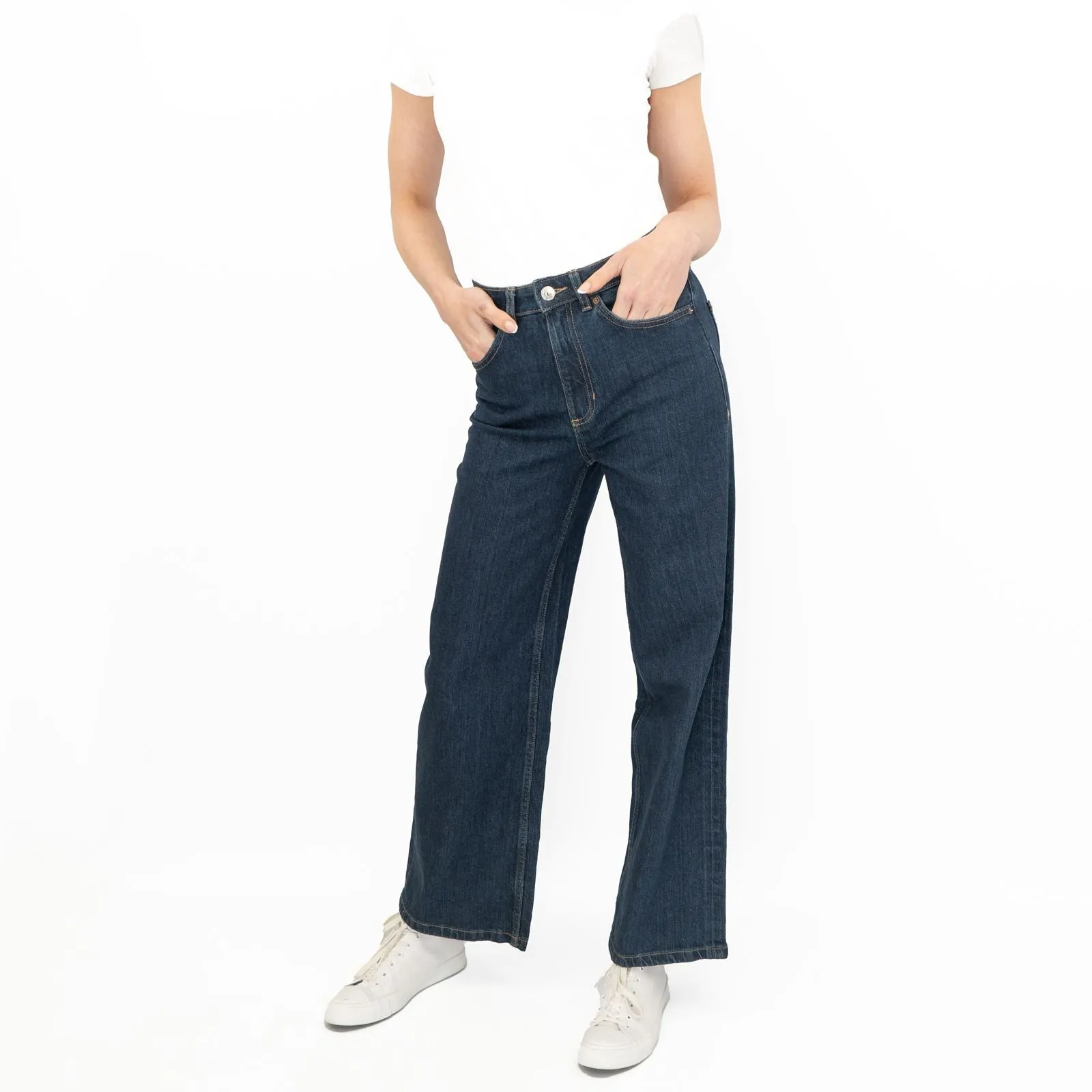 M&S Womens Wide Leg Blue Jeans Dark Indigo