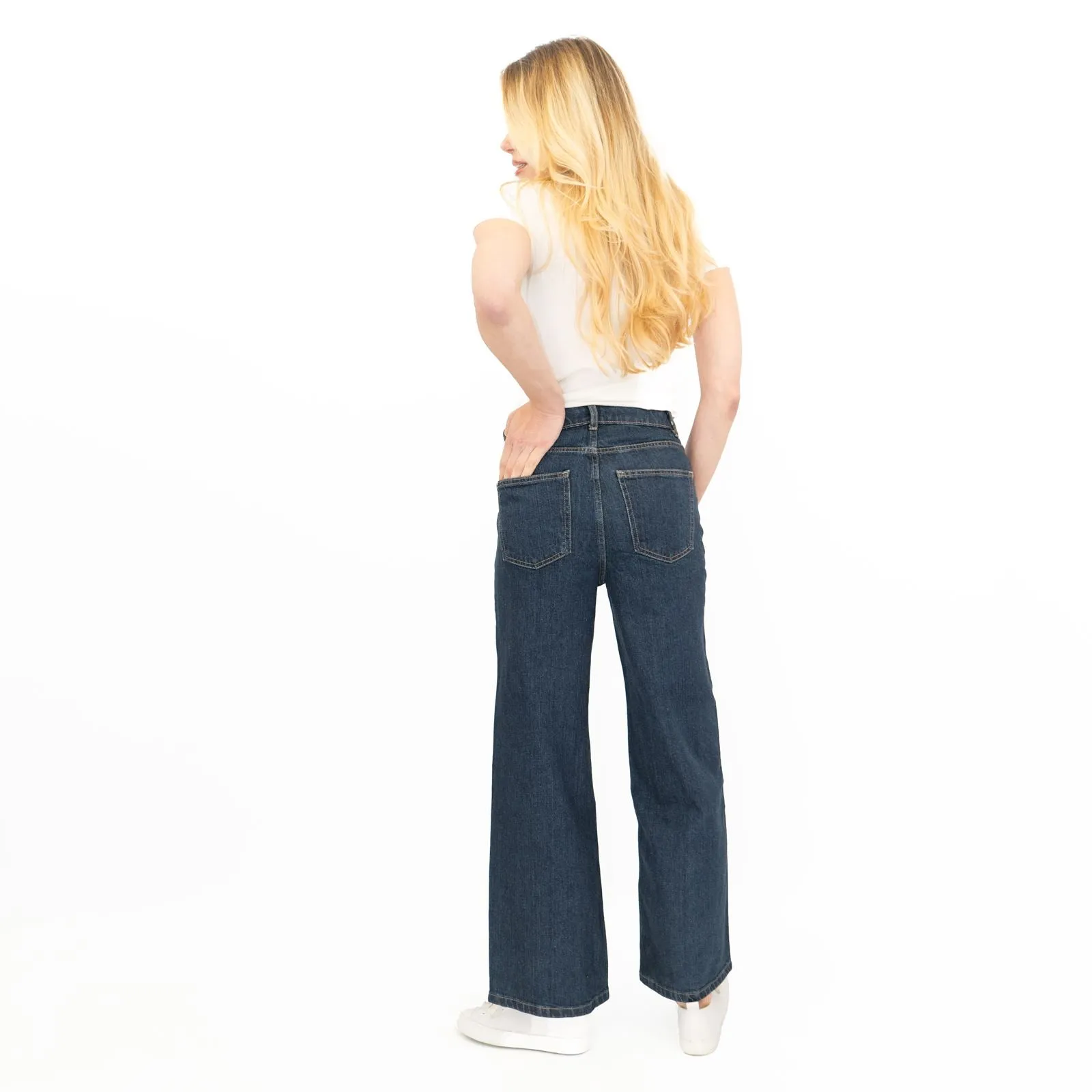 M&S Womens Wide Leg Blue Jeans Dark Indigo